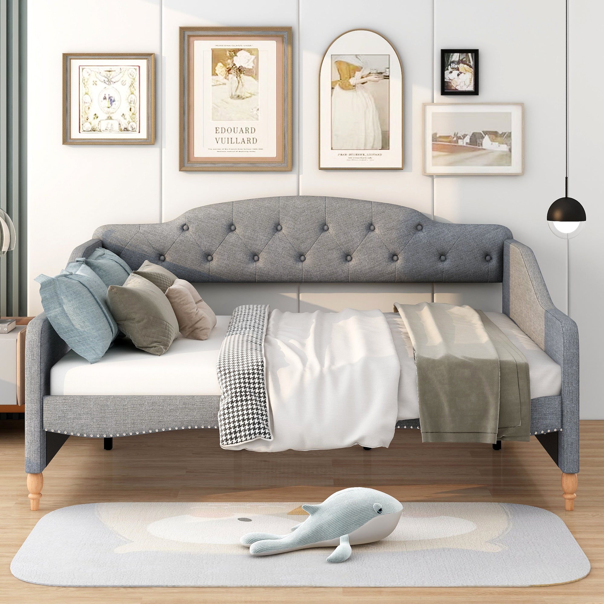 Full Size Vintage Upholstery Daybed with Button Tufted Backrest, Gray - Atlantic Fine Furniture Melbourne FL