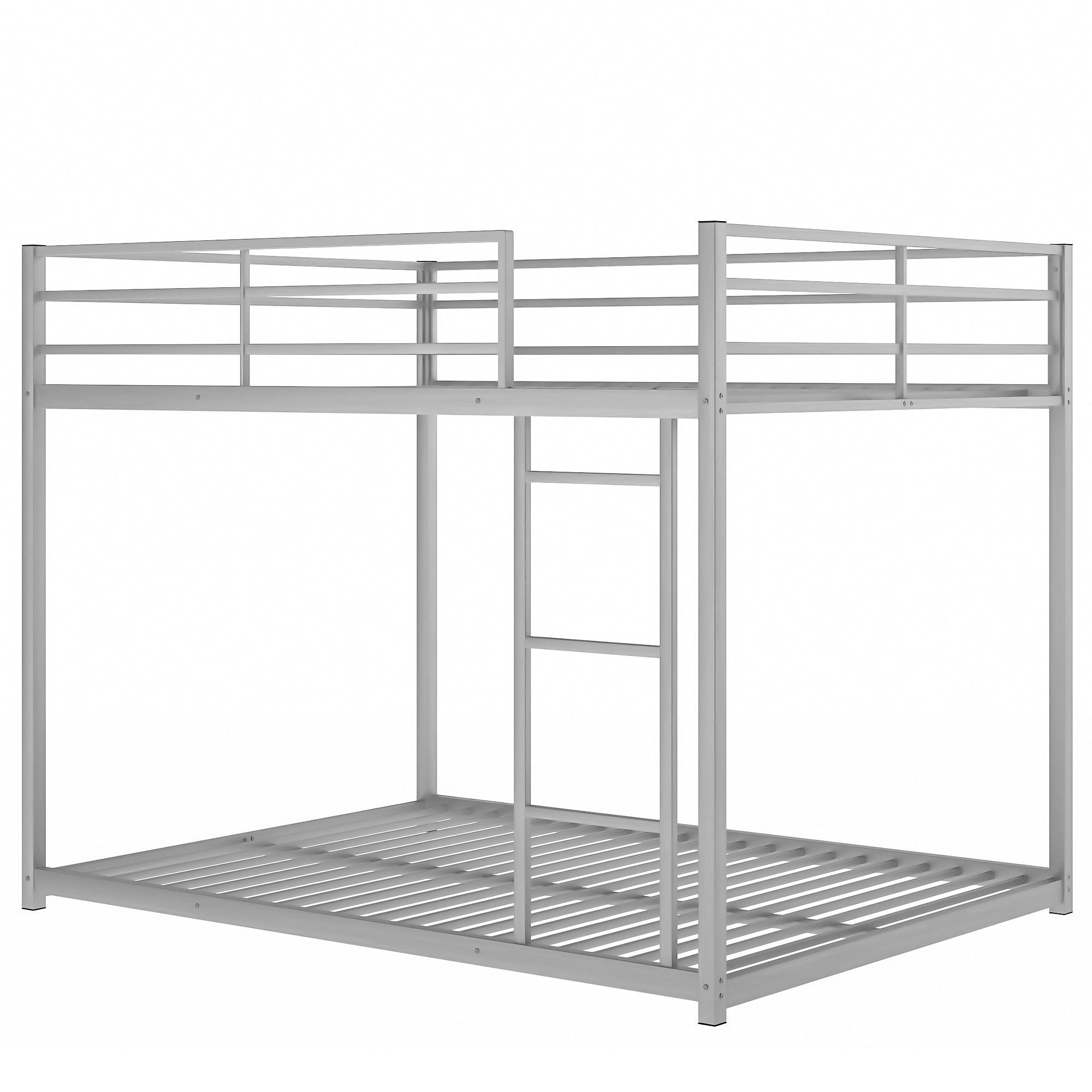 Full over Full Metal Bunk Bed, Low Bunk Bed with Ladder, Silver(Old SKU:MF197034AAN) - Atlantic Fine Furniture Melbourne FL