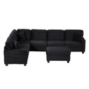Upholstered U-Shaped Sectional Sofa With Movable Ottoman And Side Storage Pockets