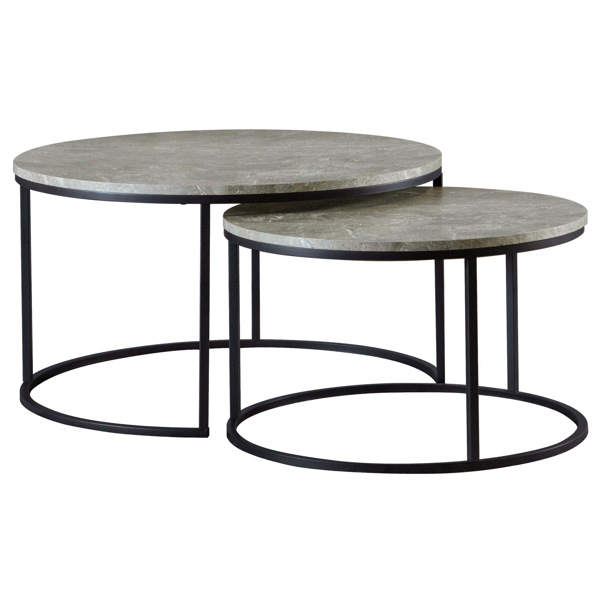 Lainey 2-piece Round Faux Marble Nesting Coffee Table Grey - Atlantic Fine Furniture Melbourne FL