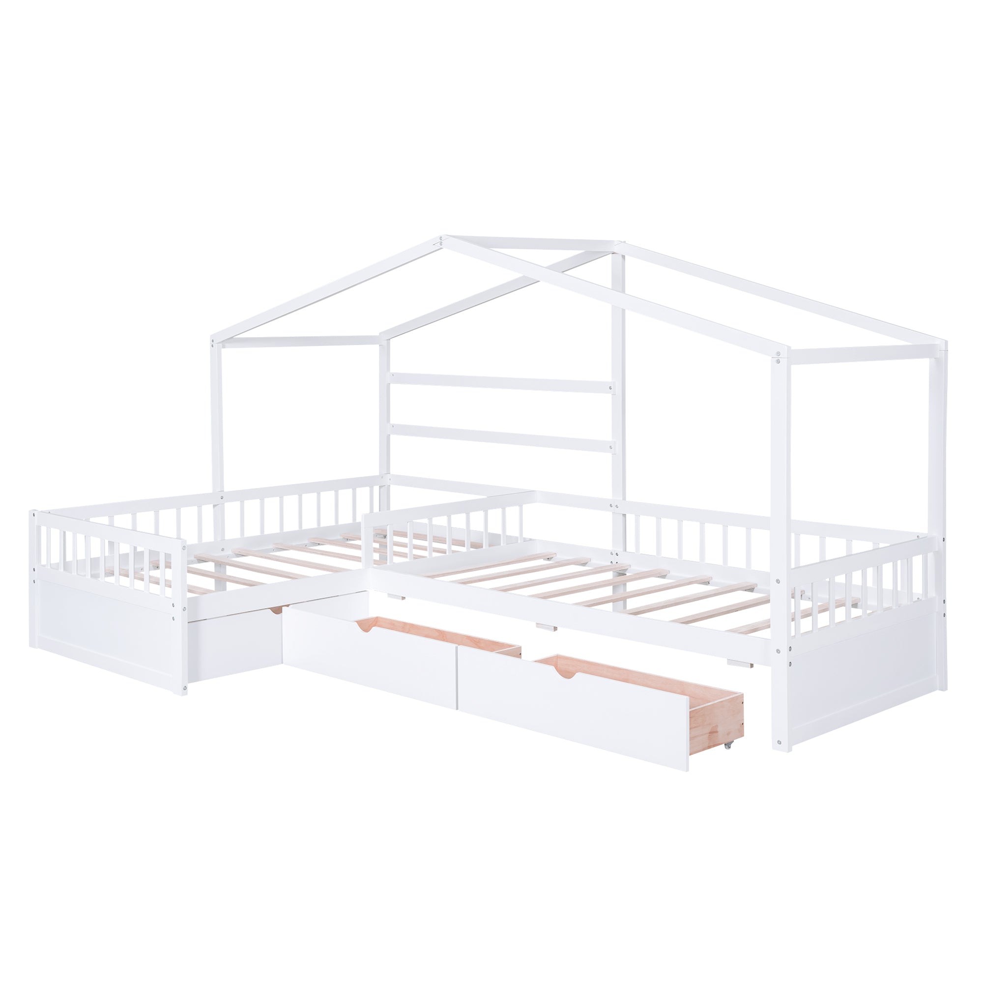 Twin Size House Platform Bed with Three Storage Drawers,White - Atlantic Fine Furniture Melbourne FL