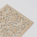 Floral Hand Carved Mandala Rectangle Wall Decor With Mirror - Antique Brown / White