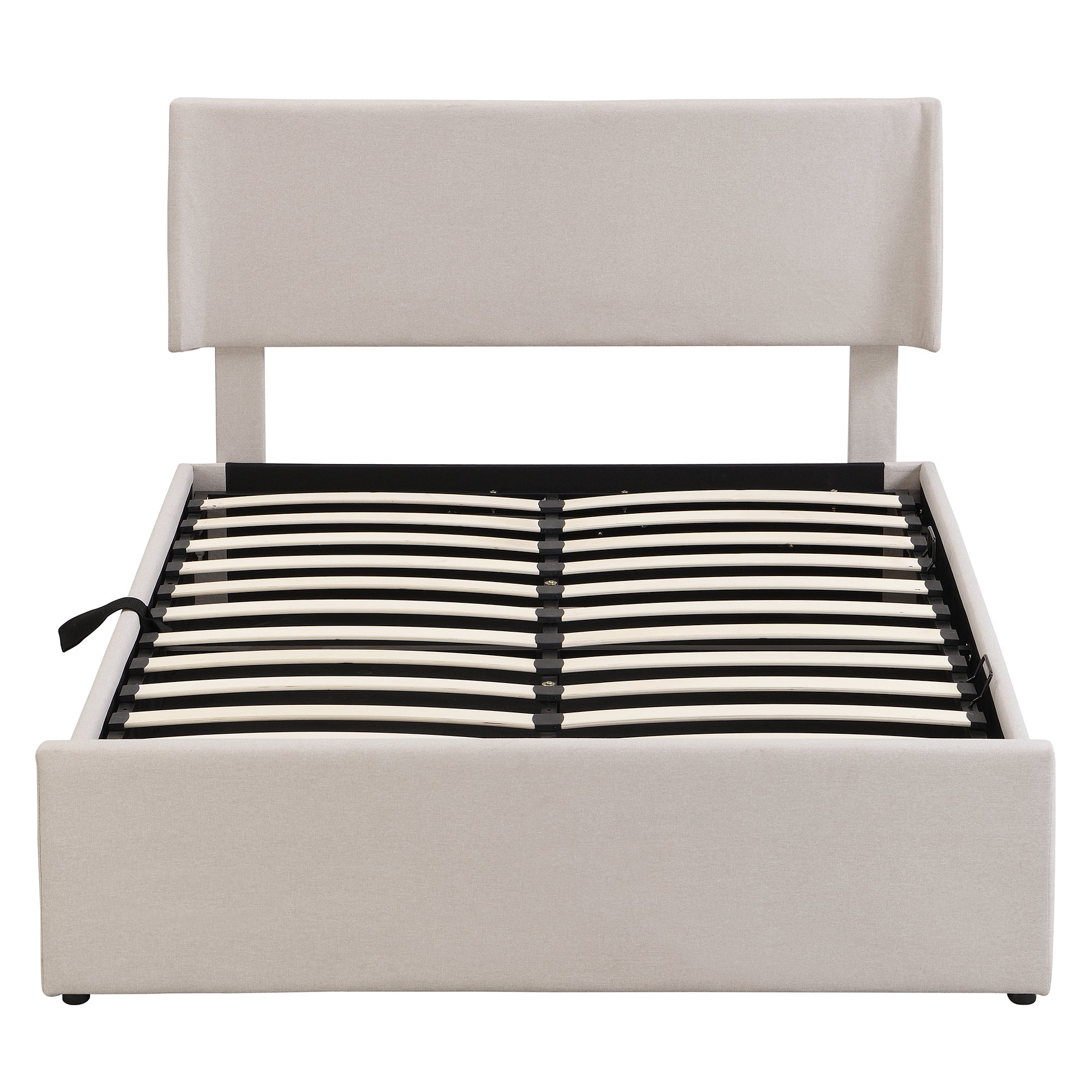 Full Size Sleigh Bed with Side-Tilt Hydraulic Storage System, Linen Upholstery, Beige - Atlantic Fine Furniture Melbourne FL