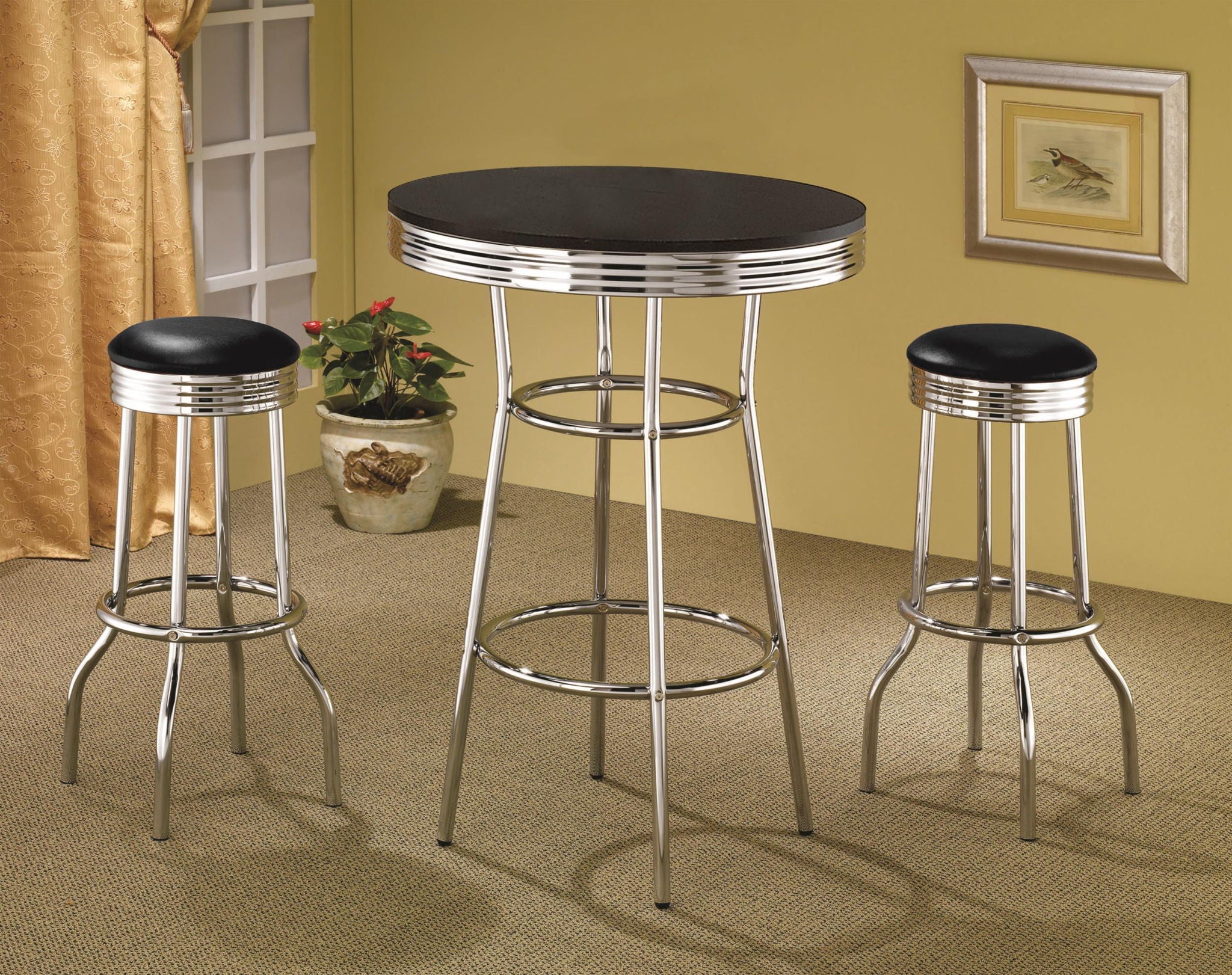 Retro 3-piece Round 1950s Bistro Pub Bar Table Set Black