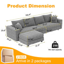 Plush Corduroy 4 Seat Sofa With Soft Pillows And Movable Ottoman