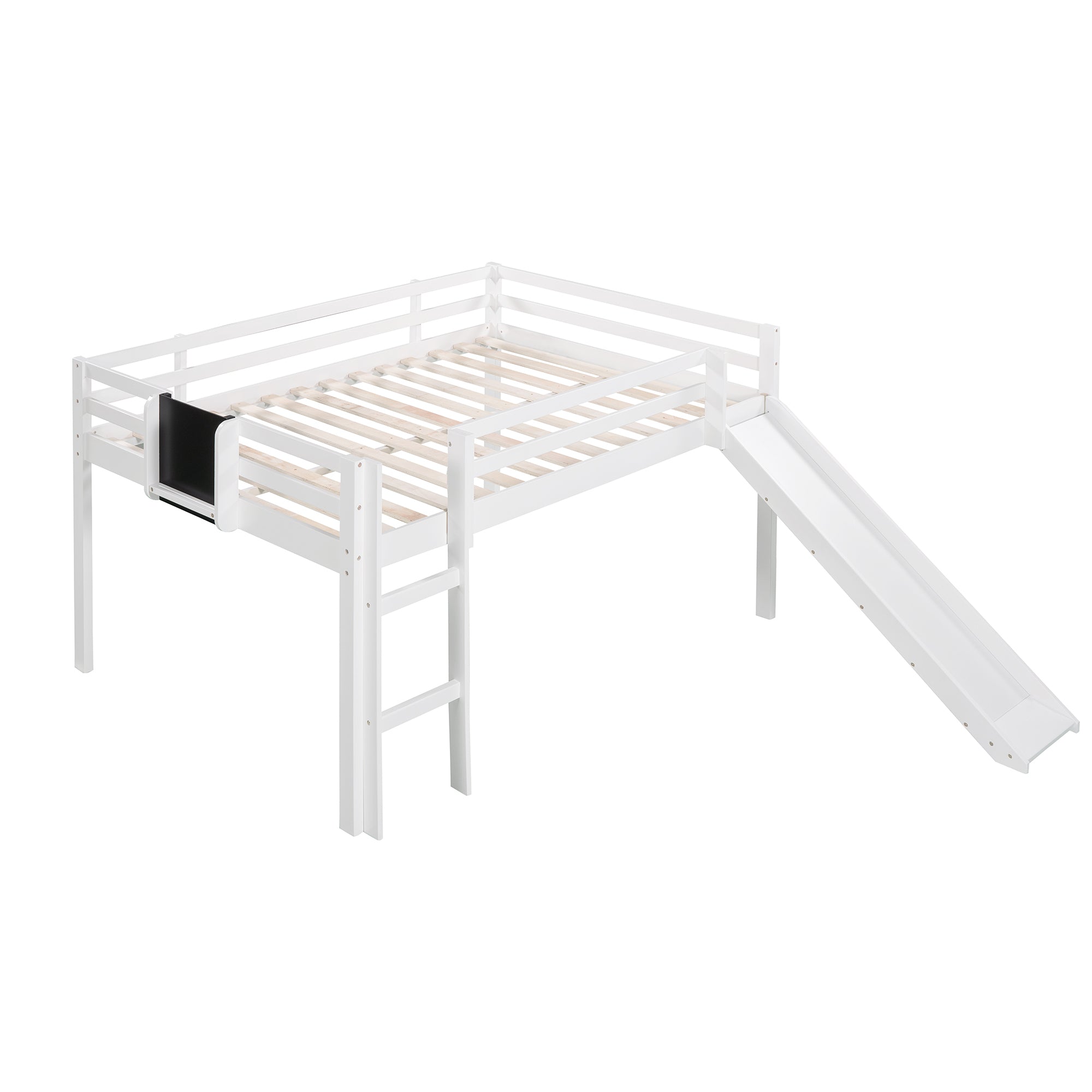 Full size Loft Bed Wood Bed with Slide, Stair and Chalkboard,White(Old SKU:WF282116AAK) - Atlantic Fine Furniture Melbourne FL