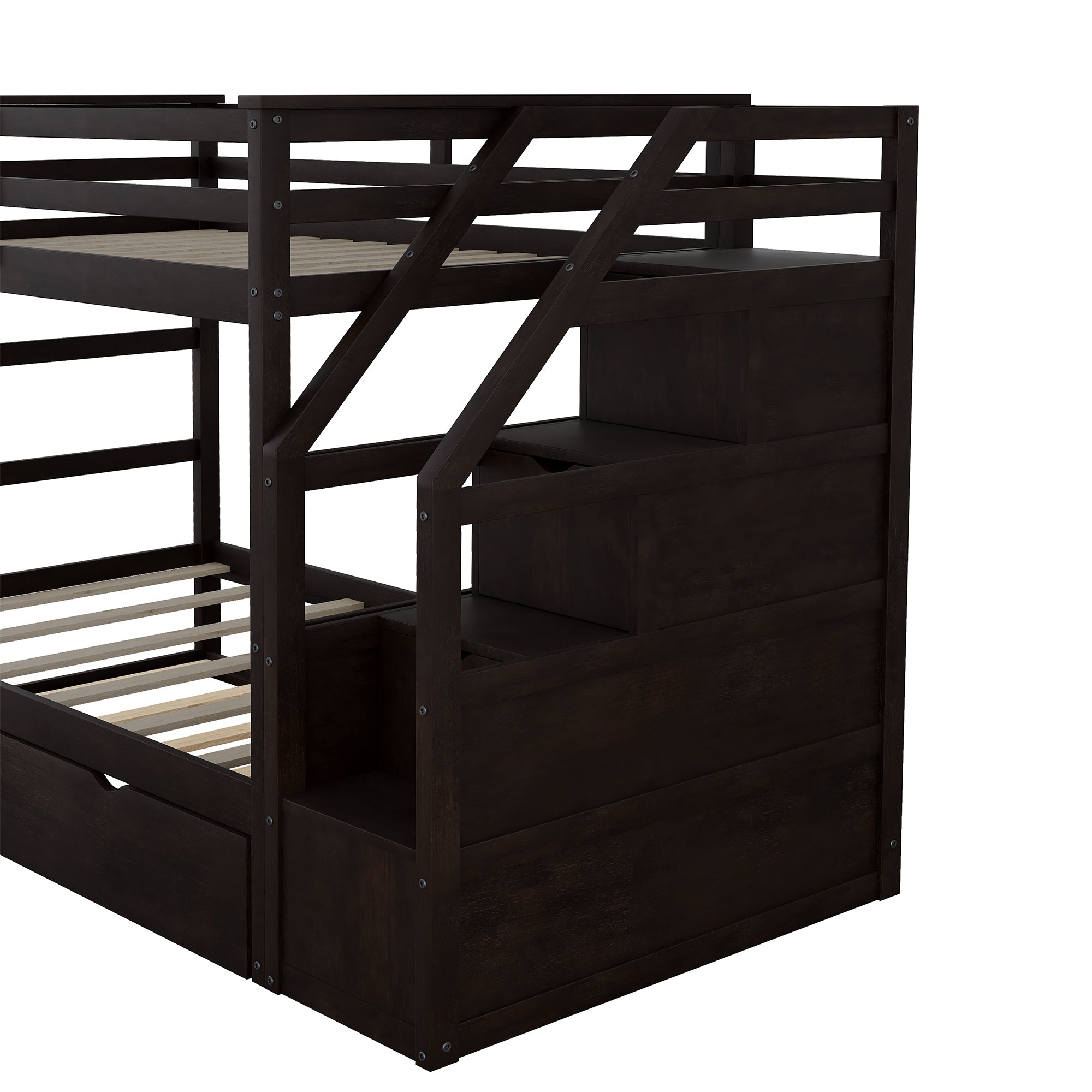 Twin-Over-Twin Bunk Bed with Twin Size Trundle and 3 Storage Stairs,Espresso (OLD SKU :LP000064AAP) - Atlantic Fine Furniture Melbourne FL
