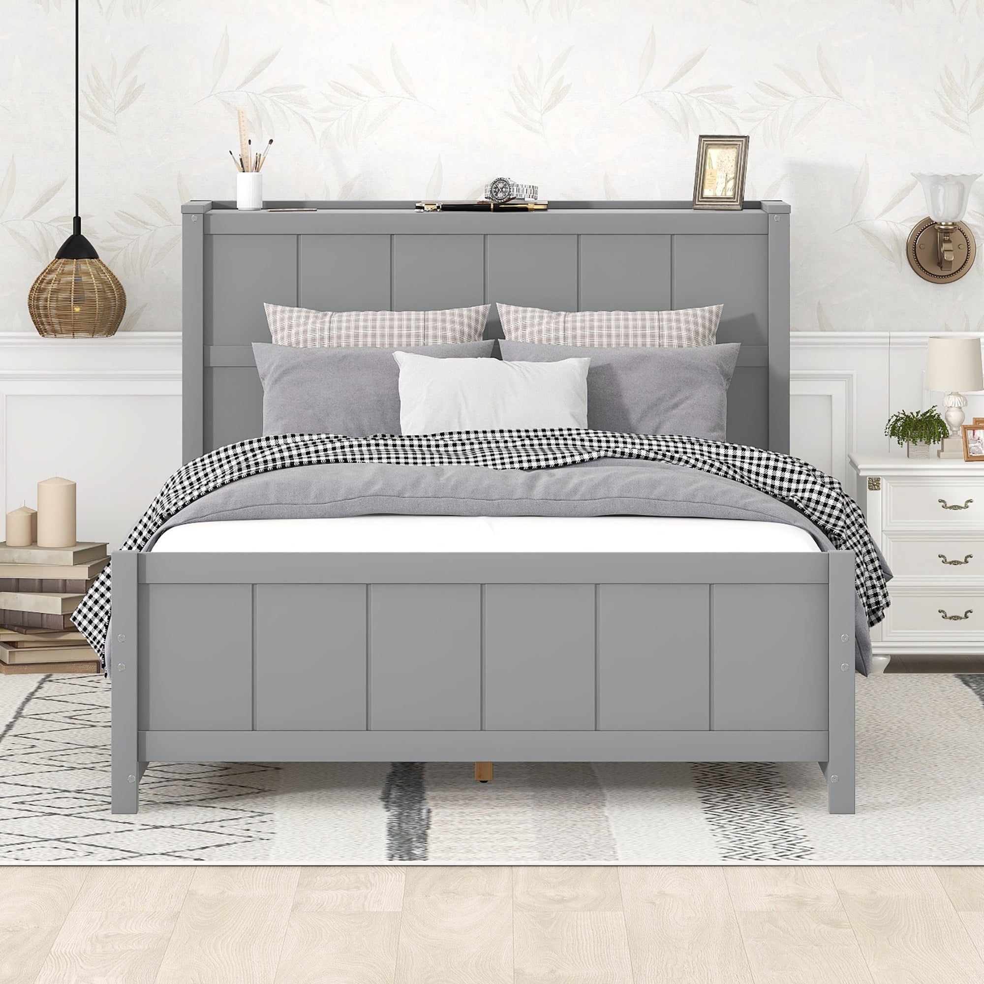 Full Size Platform Bed with Drawers and Storage Shelves, Gray - Atlantic Fine Furniture Melbourne FL