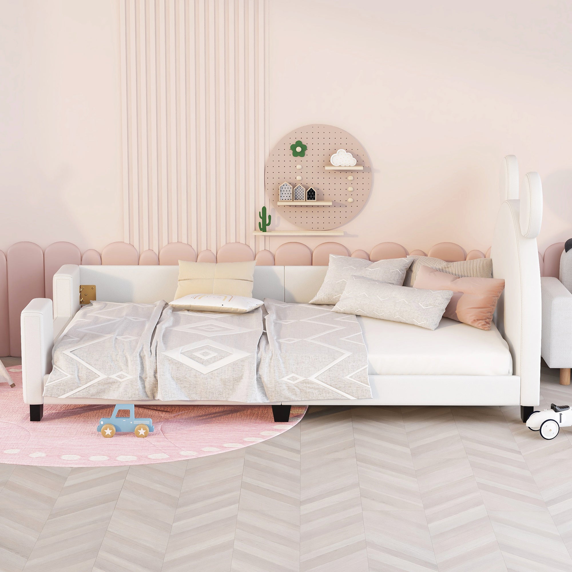 Twin Size Upholstered Daybed with Carton Ears Shaped Headboard, White - Atlantic Fine Furniture Melbourne FL