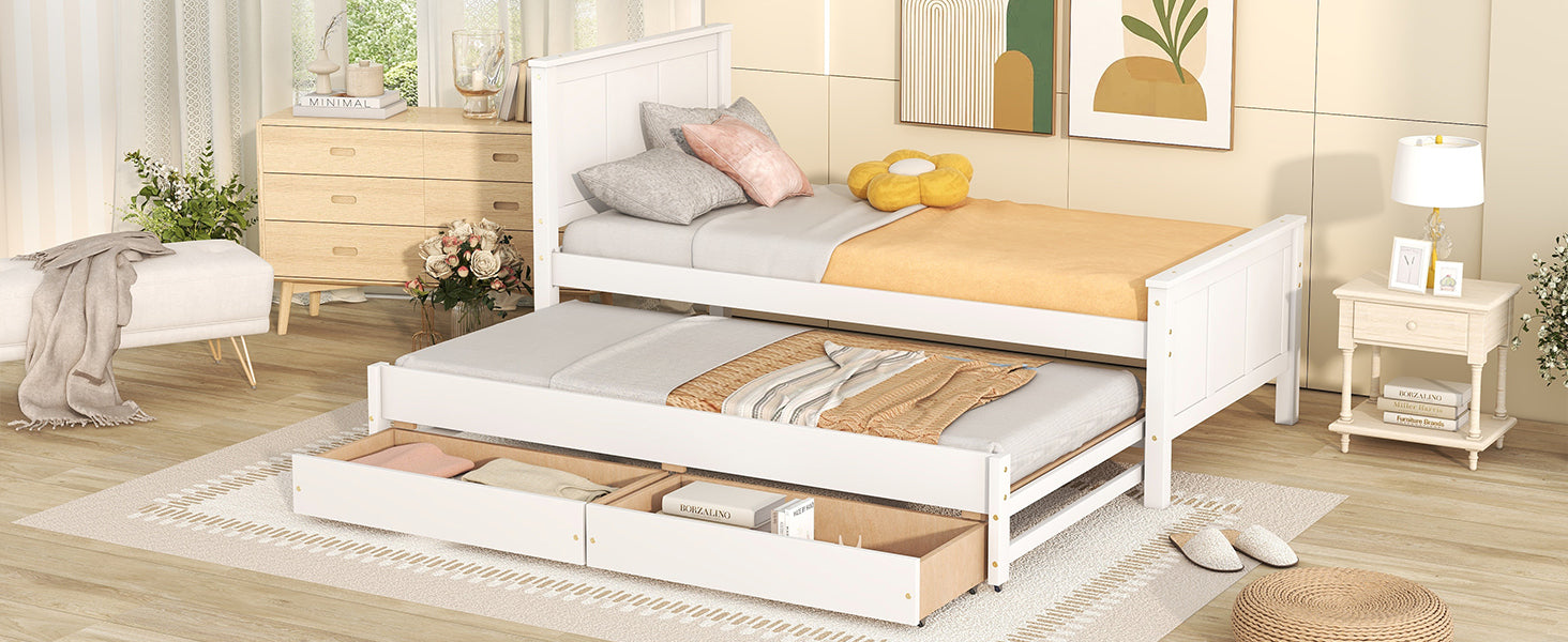 Twin Size Platform Bed with Trundle and Drawers, White - Atlantic Fine Furniture Melbourne FL