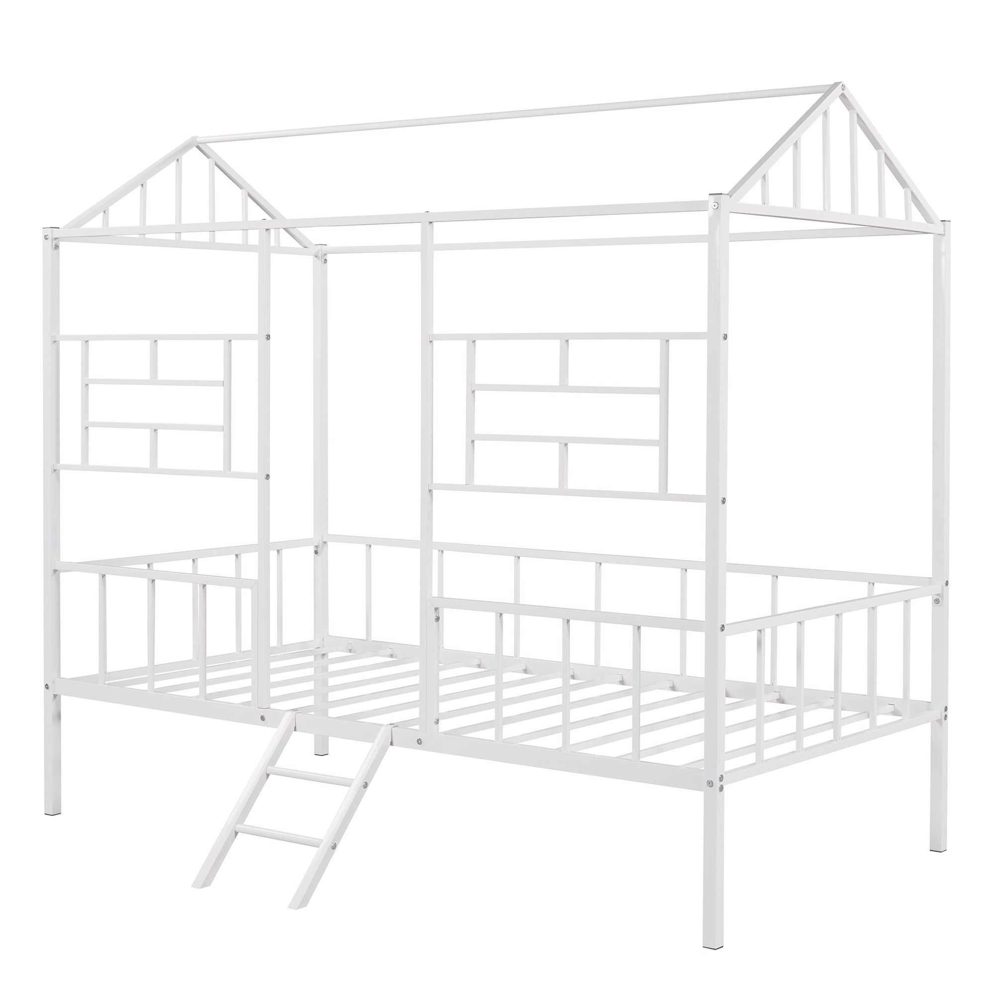 Metal House Bed Frame Twin Size with Slatted Support No Box Spring Needed White - Atlantic Fine Furniture Melbourne FL