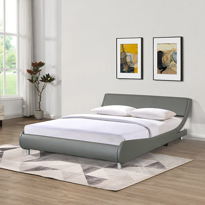 Faux Leather Upholstered Platform Bed Frame, Curve Design, Wood Slat Support, No Box Spring Needed, Easy Assemble, Queen Size, Gray - Atlantic Fine Furniture Melbourne FL