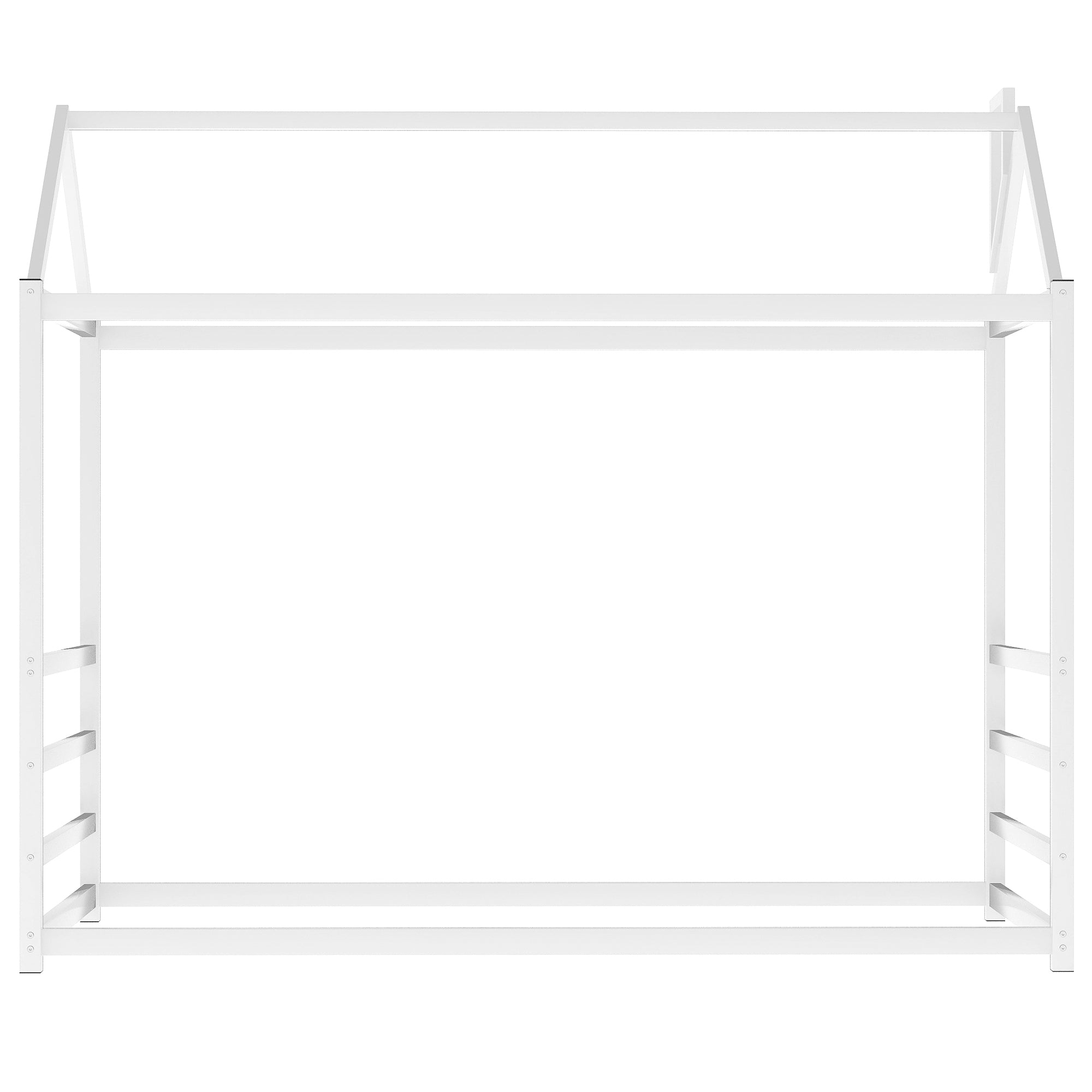 House Platform Bed with Roof and Chimney Design,White