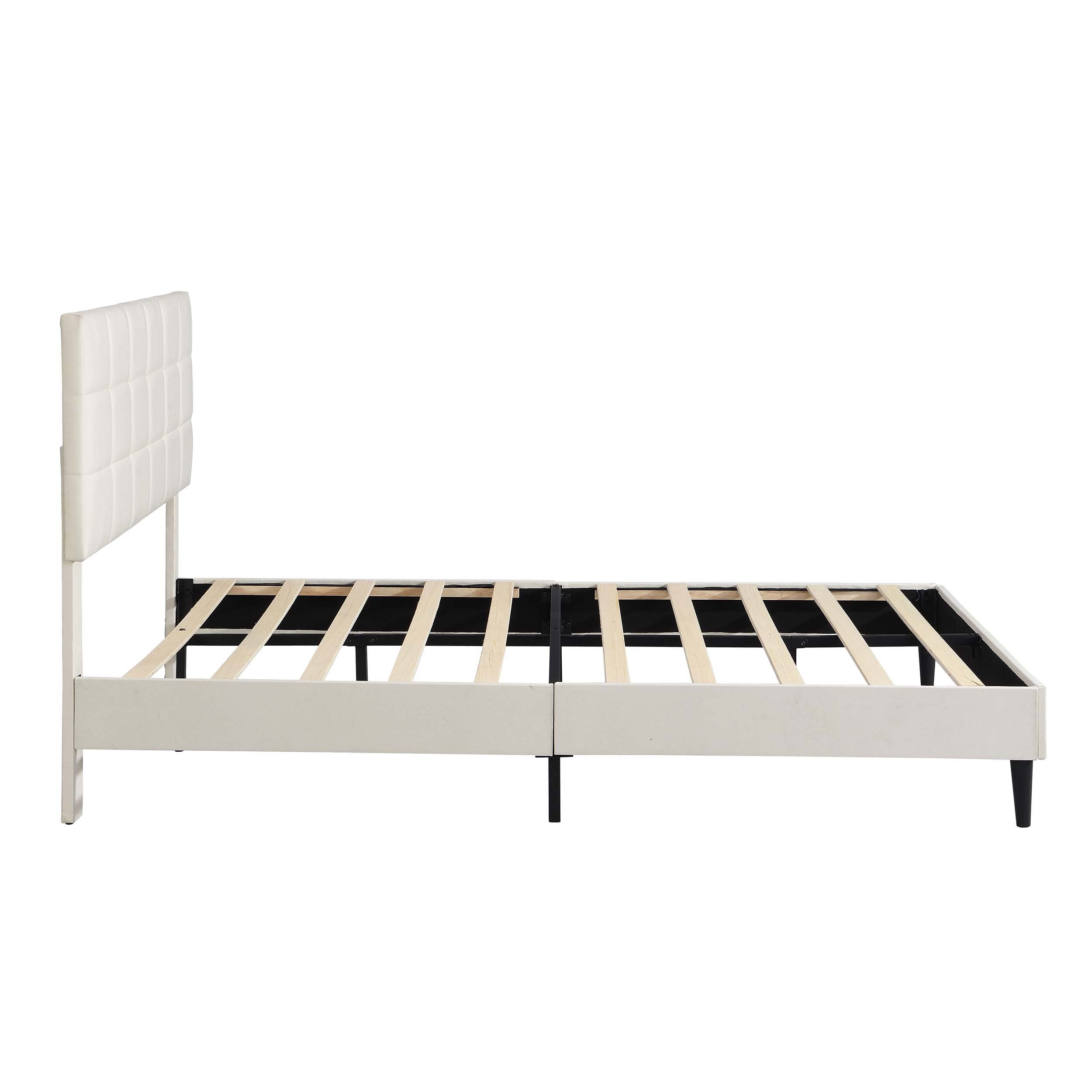 Full Size Platform Bed Frame with Fabric Upholstered Headboard and Wooden Slats, No Box Spring Needed/Easy Assembly, Beige - Atlantic Fine Furniture Melbourne FL