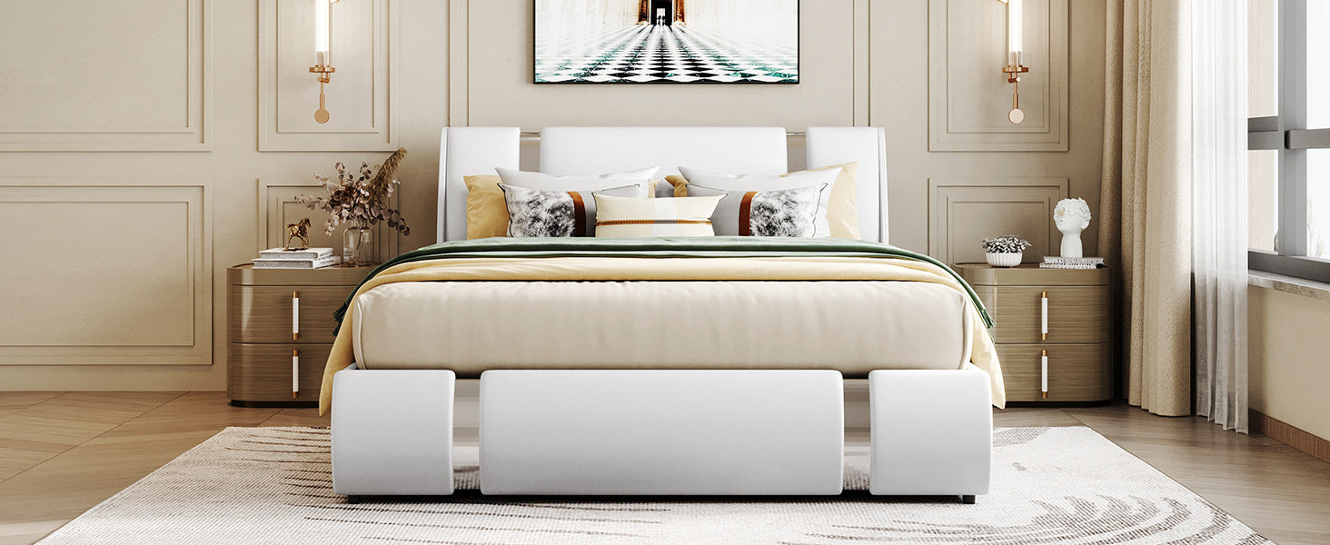 Queen Size Upholstered Faux Leather Platform bed with a Hydraulic Storage System, White - Atlantic Fine Furniture Melbourne FL