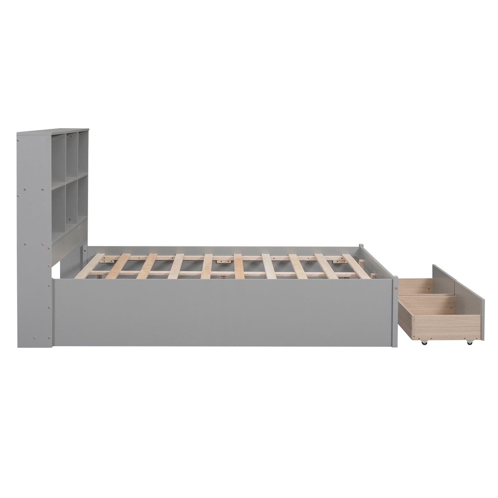 Full Size Platform Bed with Storage Headboard, Charging Station and 2 Drawers, Gray - Atlantic Fine Furniture Melbourne FL