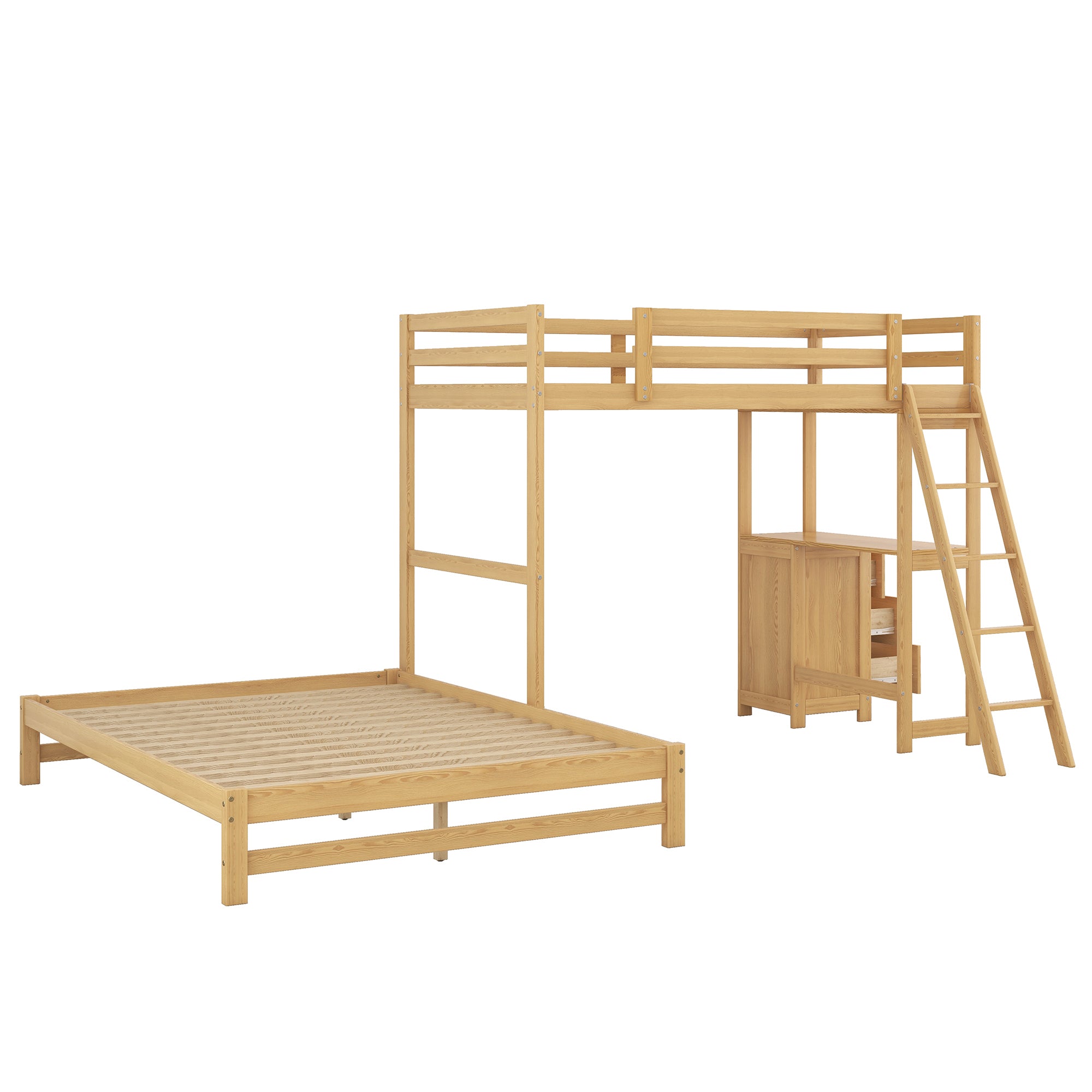 Twin over Full Bunk Bed with Built-in Desk and Three Drawers, Natural - Atlantic Fine Furniture Melbourne FL