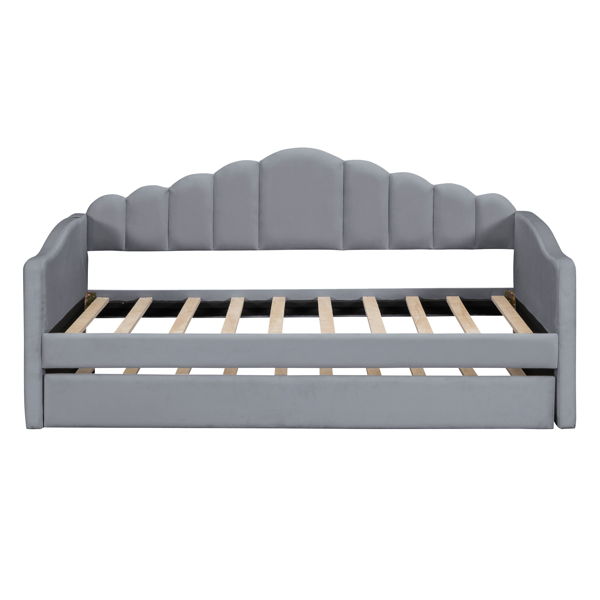 Twin size Upholstered Daybed with Trundle ,Velvet Sofabed with USB Charging Ports,No Box-spring Needed,Gray - Atlantic Fine Furniture Melbourne FL