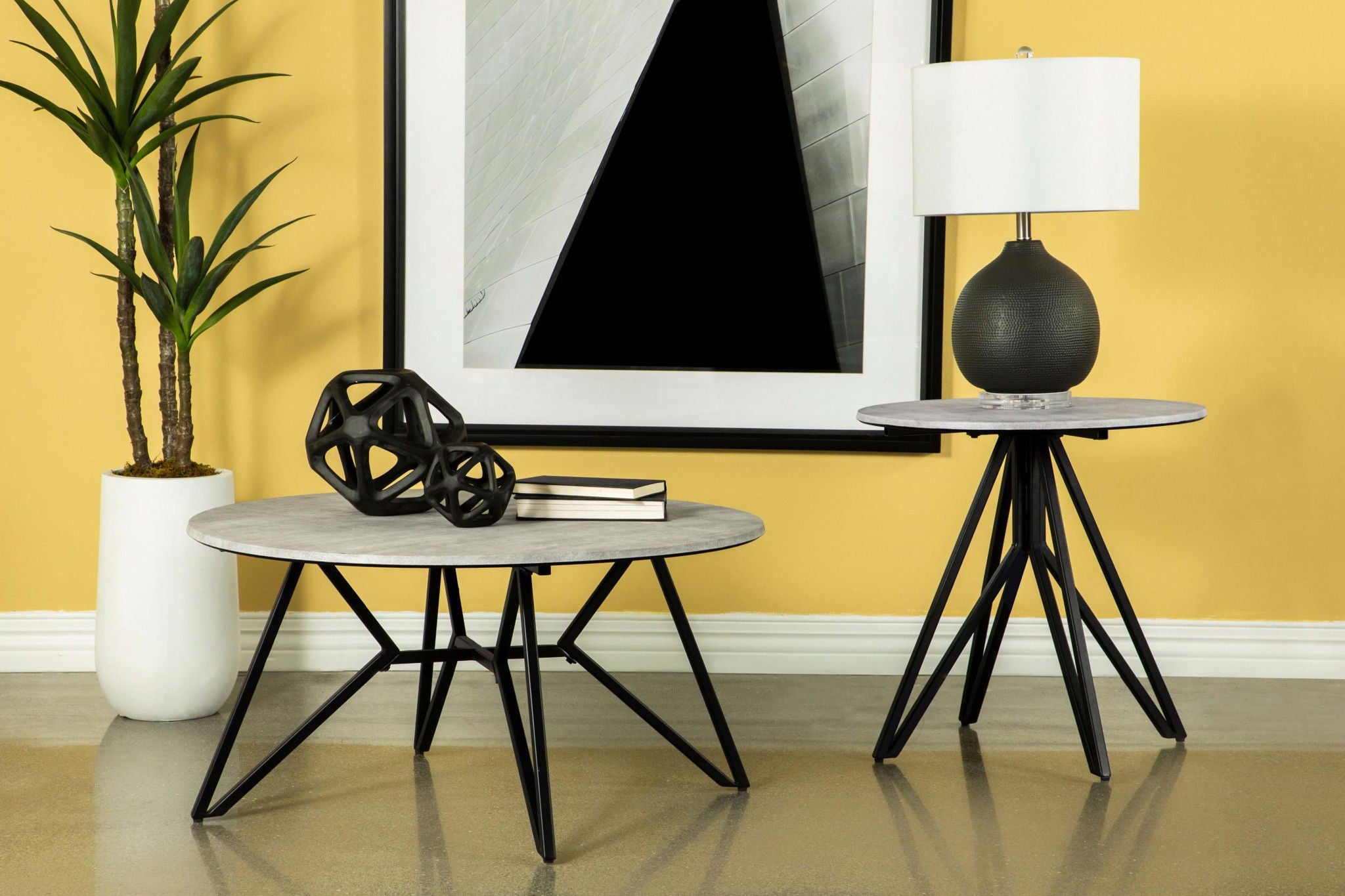 Hadi Round SmartTop Side End Table Cement and Gunmetal - Atlantic Fine Furniture Melbourne FL