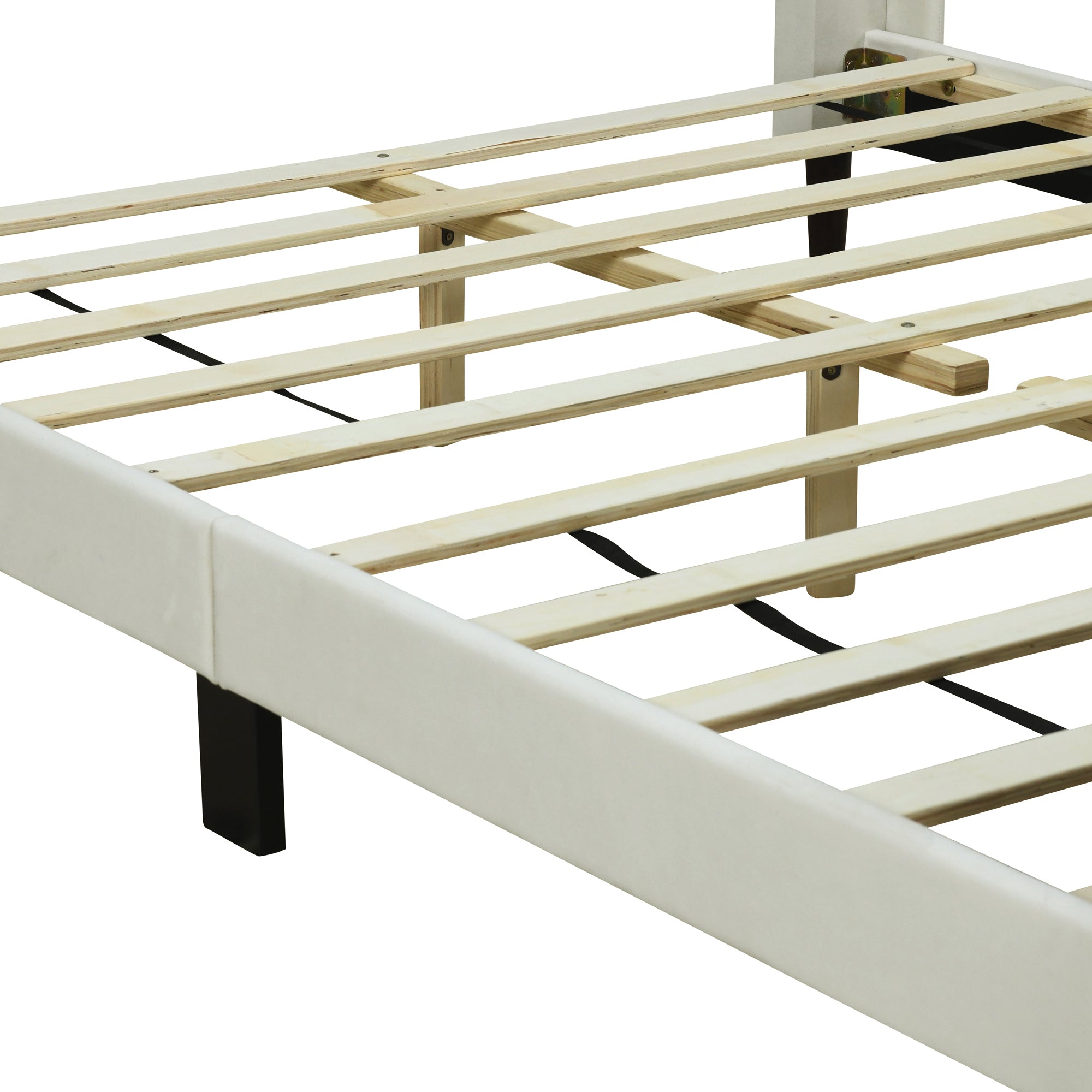 Queen Size Upholstered Platform Bed, Velvet, Beige - Atlantic Fine Furniture Melbourne FL