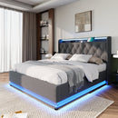 Upholstered Bed, 360 Surround LED Function, Remote Control, Hydraulic Storage Bed With USB, Type-C Charging (Without Mattress)
