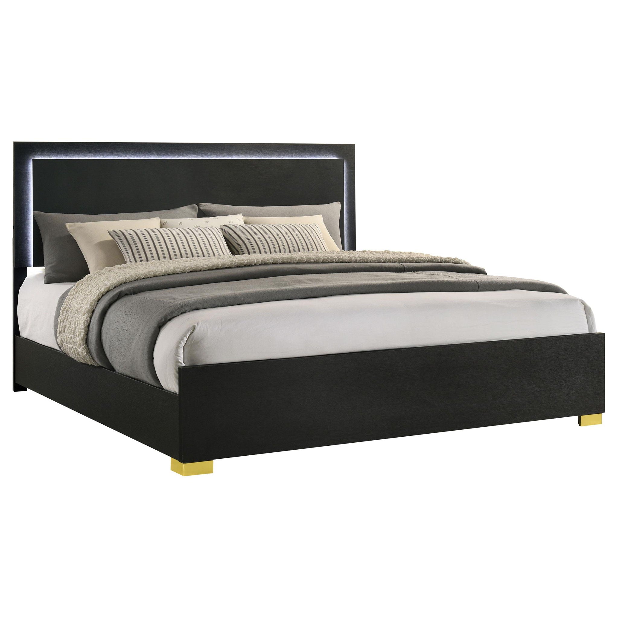 Marceline Wood Eastern King LED Panel Bed Black