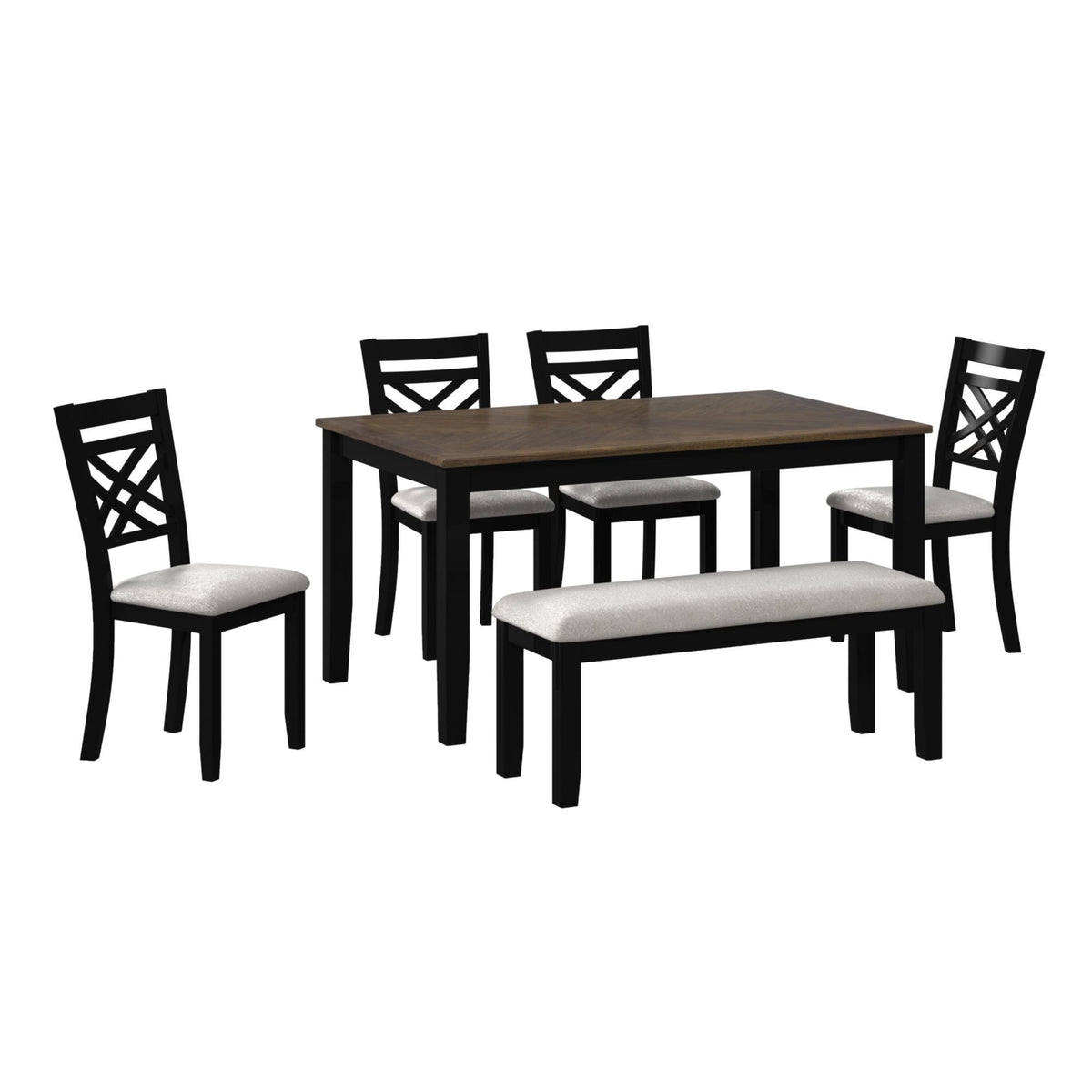 Brooks 6 Piece Dining Set With Table, 4 Wood Back And Upholstered Seat Chairs, And Bench in Black by Elements International, view 2