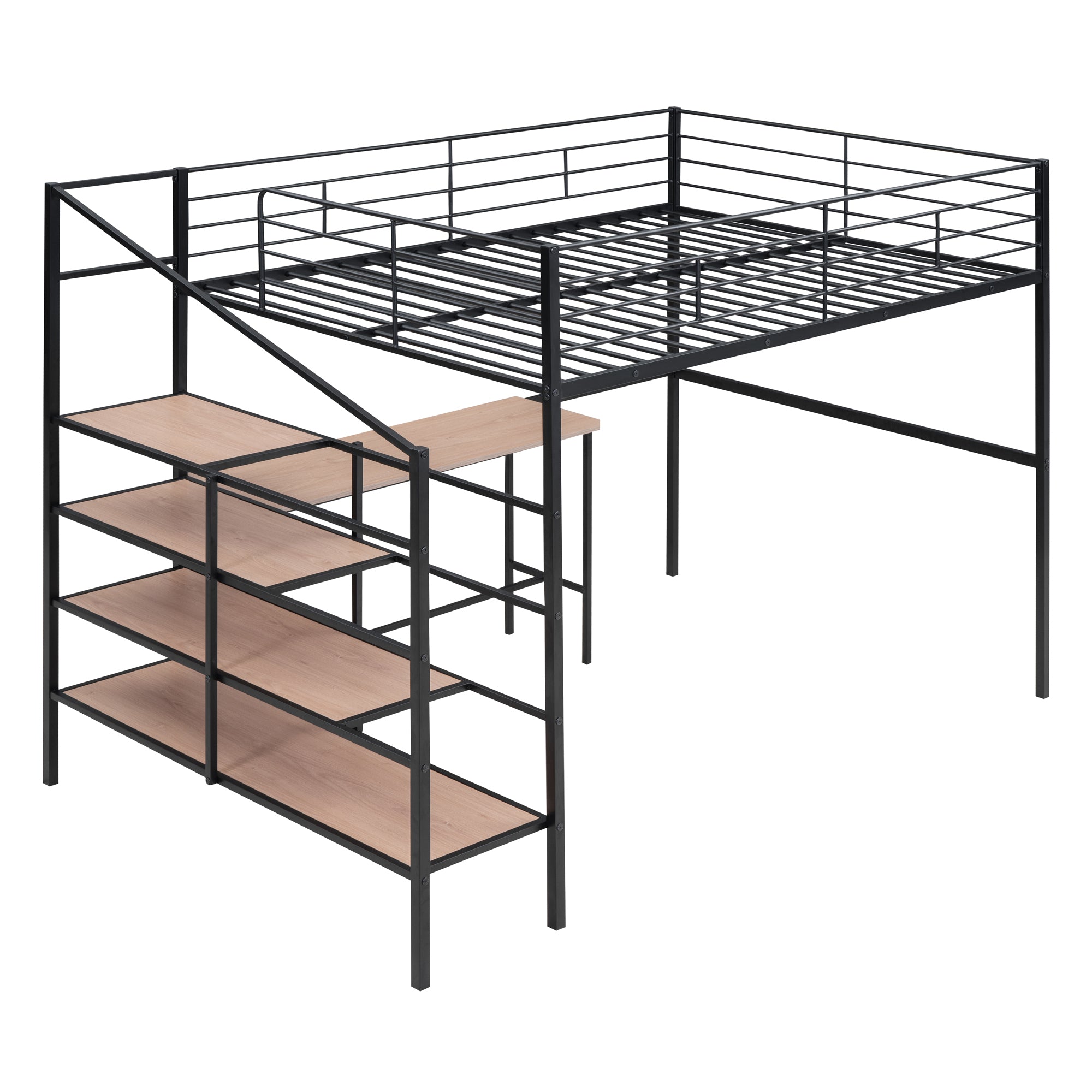Full Size Metal Loft Bed with Desk and Lateral Storage Ladder, Black - Atlantic Fine Furniture Melbourne FL