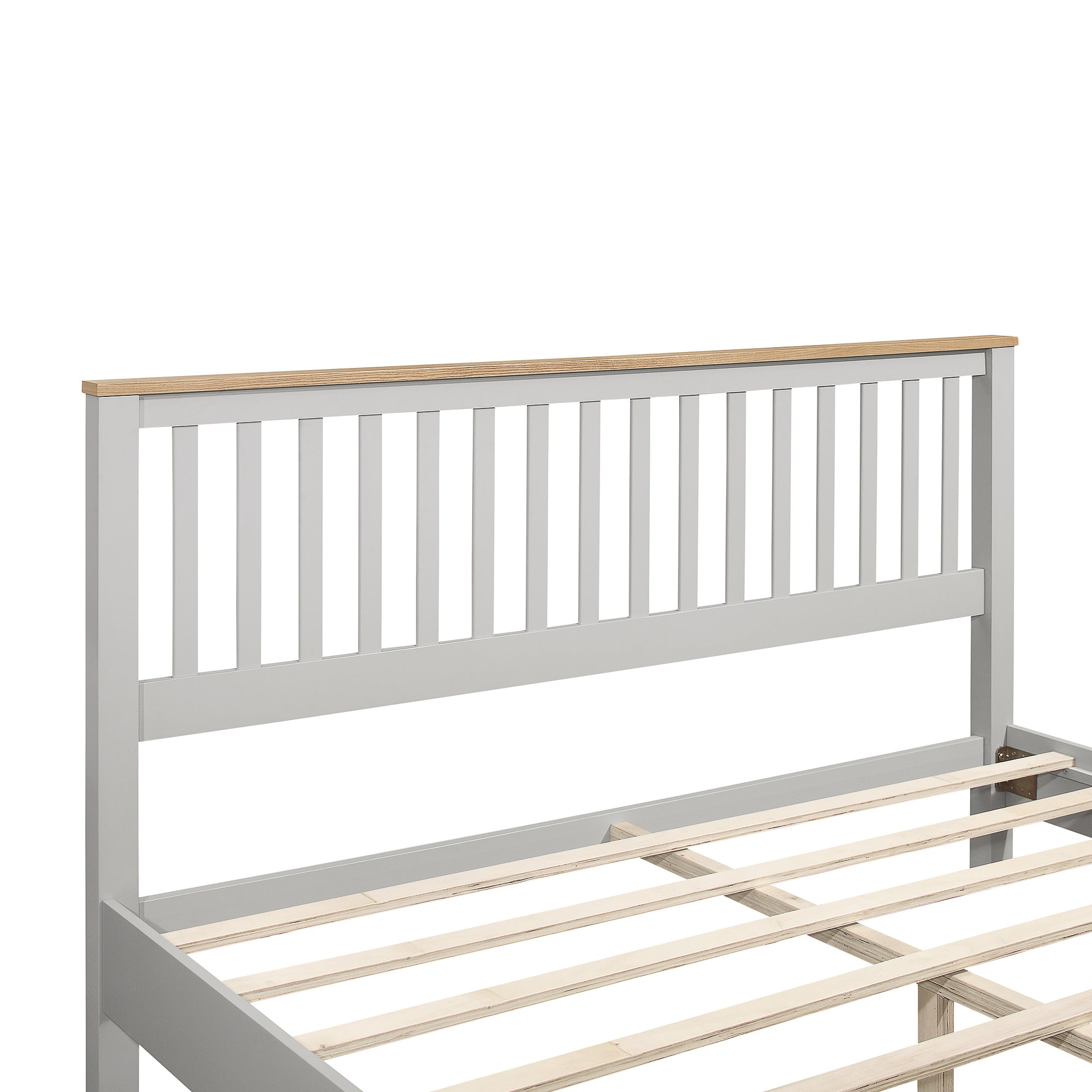 Country Style Concise Gray Solid Platform Bed with Oak Top, No Box Spring Needed, King - Atlantic Fine Furniture Melbourne FL