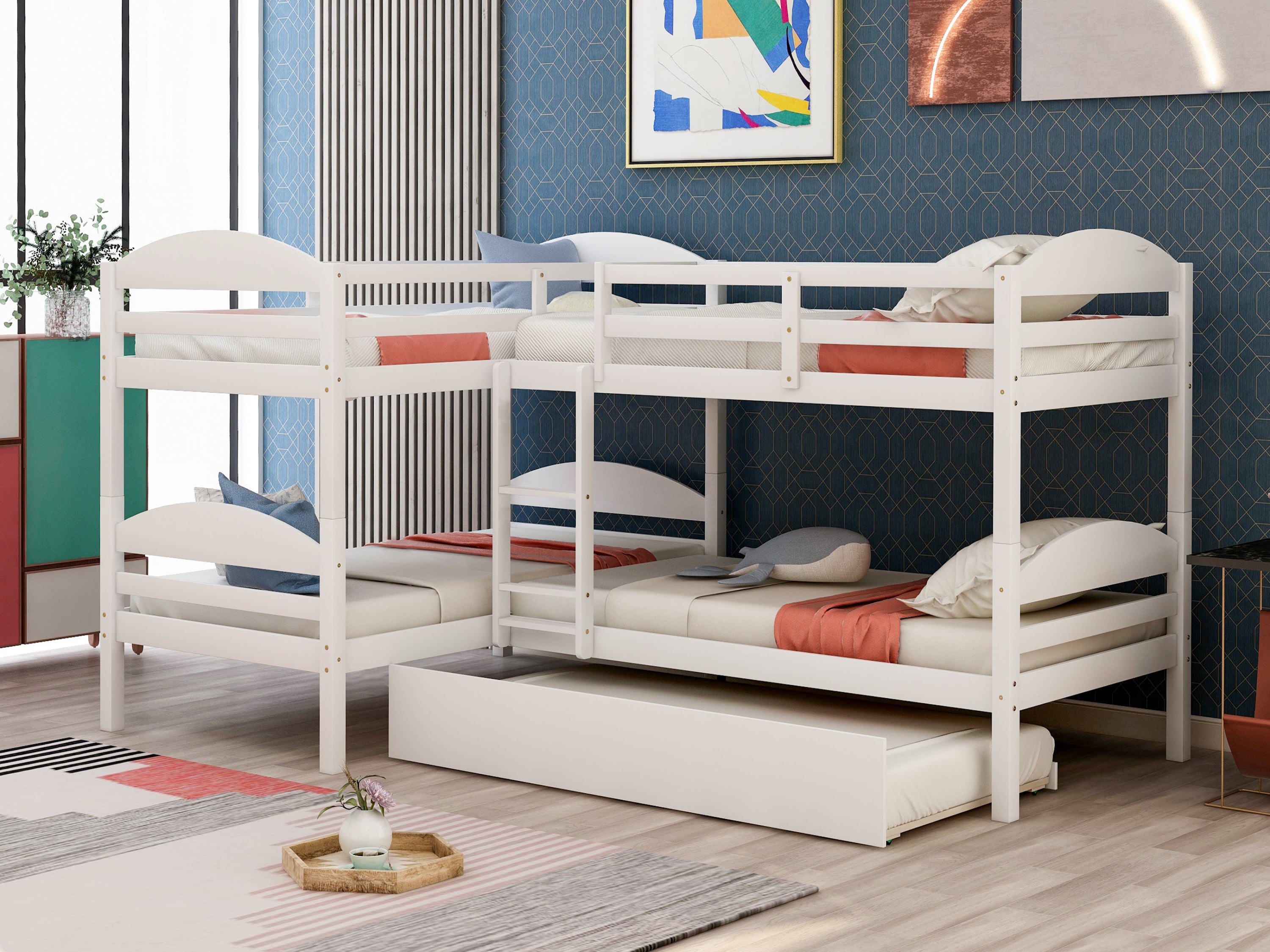 Twin L-Shaped Bunk bed with Trundle-White{OLD SKU:LP000024AAK} - Atlantic Fine Furniture Melbourne FL