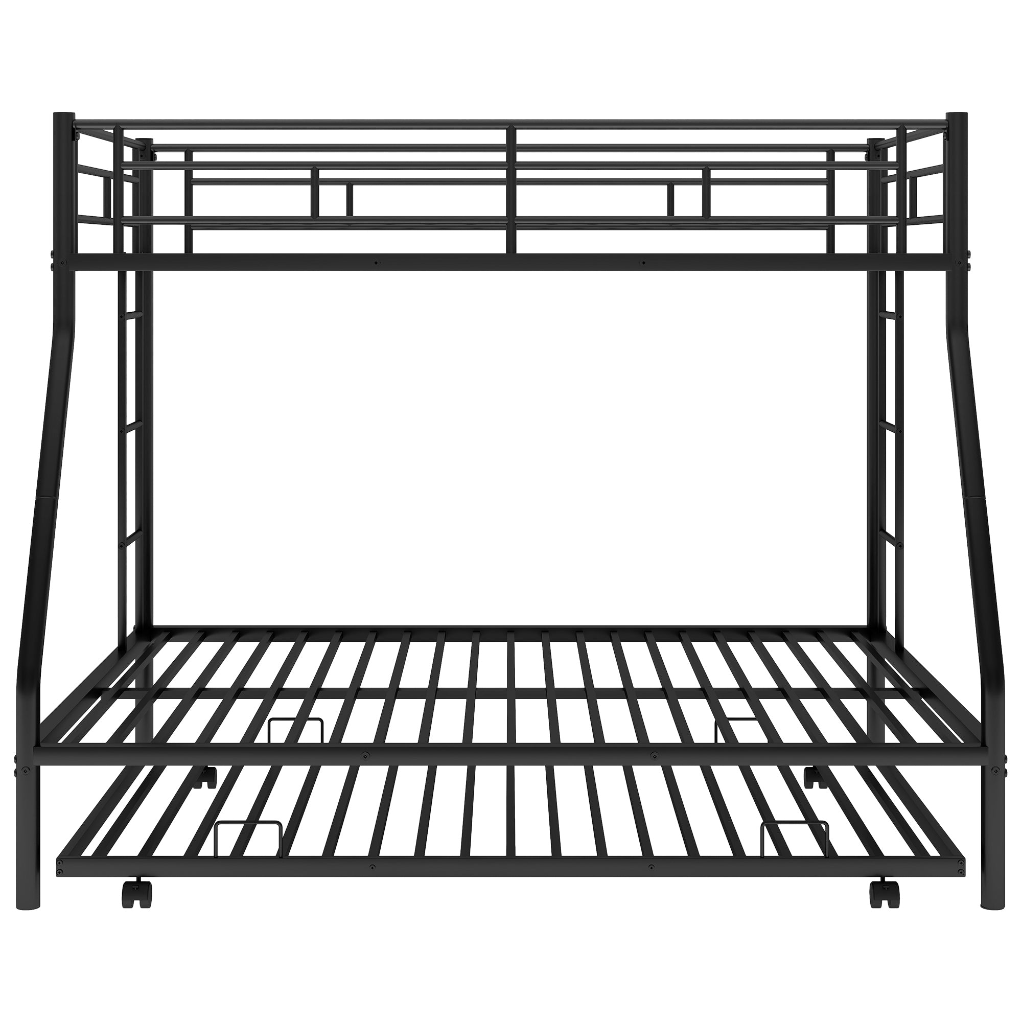 Twin over Full Bed with Sturdy Steel Frame, Bunk Bed with Twin Size Trundle, Two-Side Ladders, Black(OLD SKU:MF194424AAB)