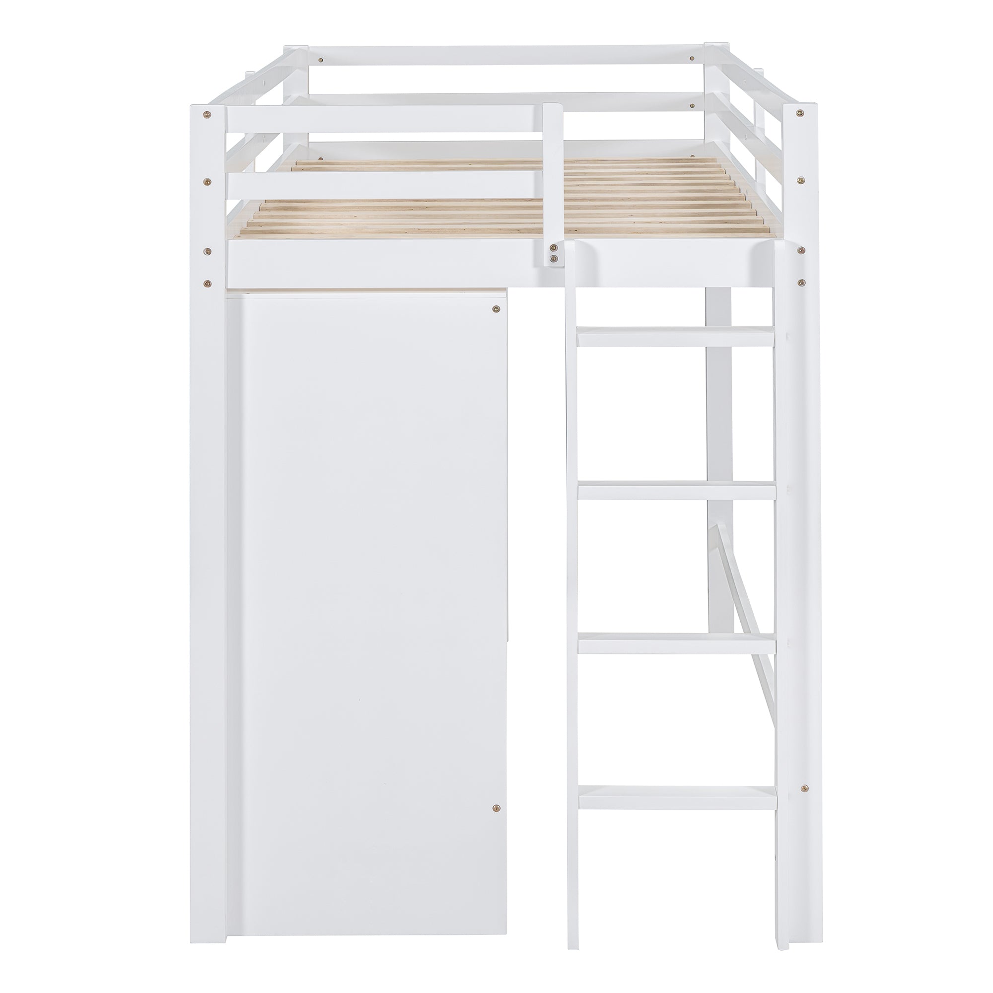 Twin size Loft Bed with Drawer, Two Wardrobes and Mirror, White - Atlantic Fine Furniture Melbourne FL