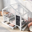 Twin House Bed With Blackboard And Drawers, 2 Assembly Options - White