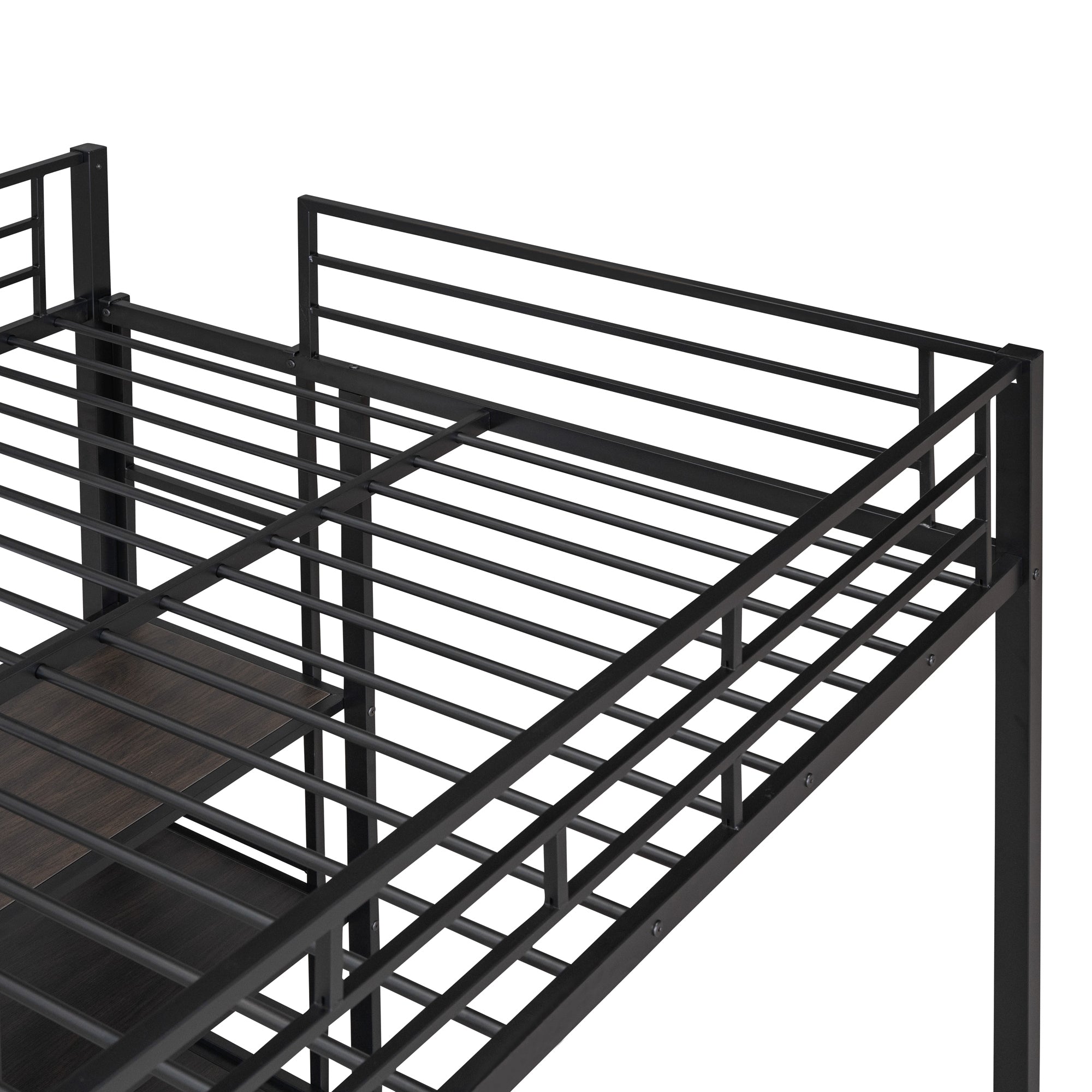 Full Size Loft Bed with Desk and Whiteboard, Metal Loft Bed with 3 Shelves and Ladder, Black - Atlantic Fine Furniture Melbourne FL