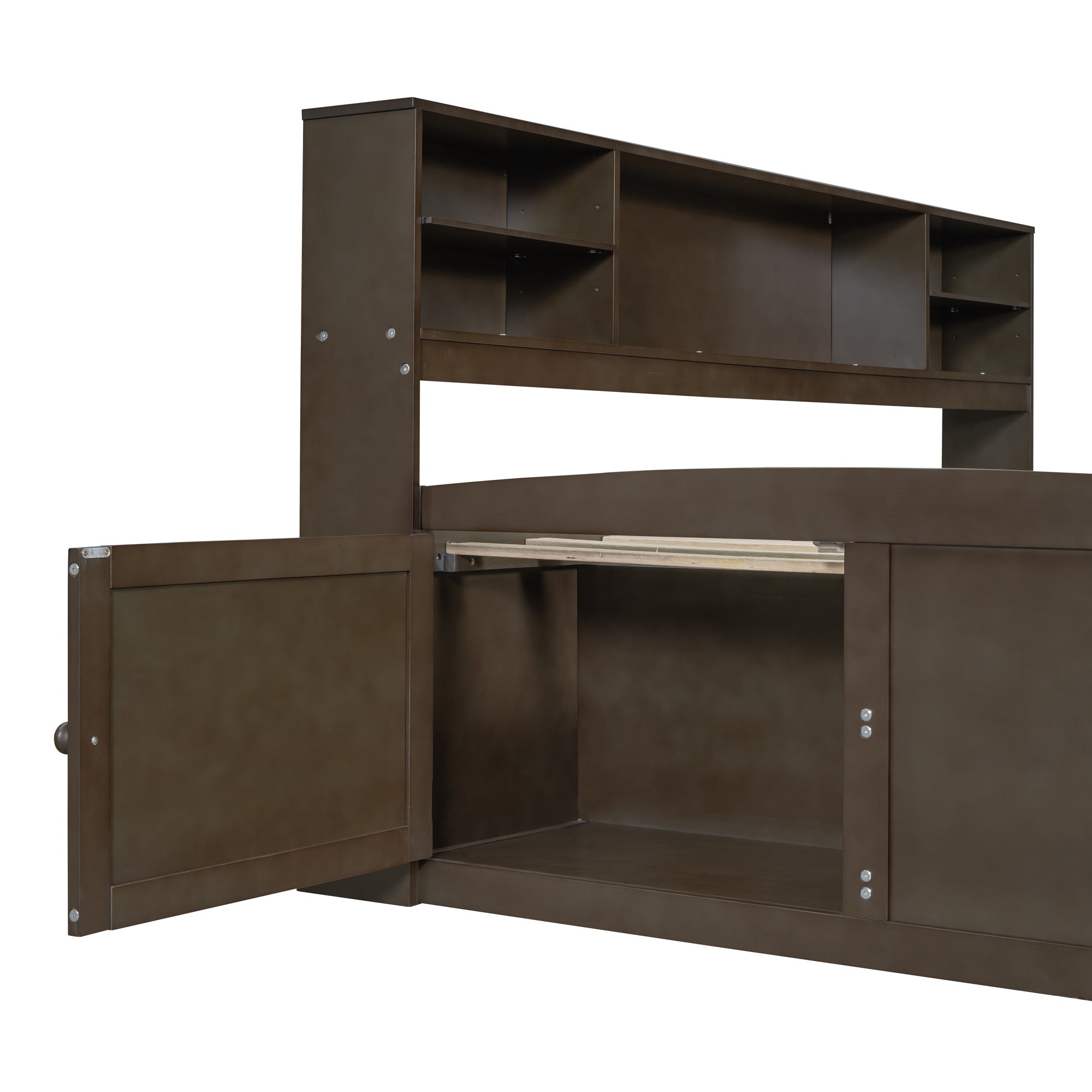 Full Size Wood Daybed with 2 Bedside Cabinets, Upper Shelves and 4 Drawers, Antique Brown - Atlantic Fine Furniture Melbourne FL