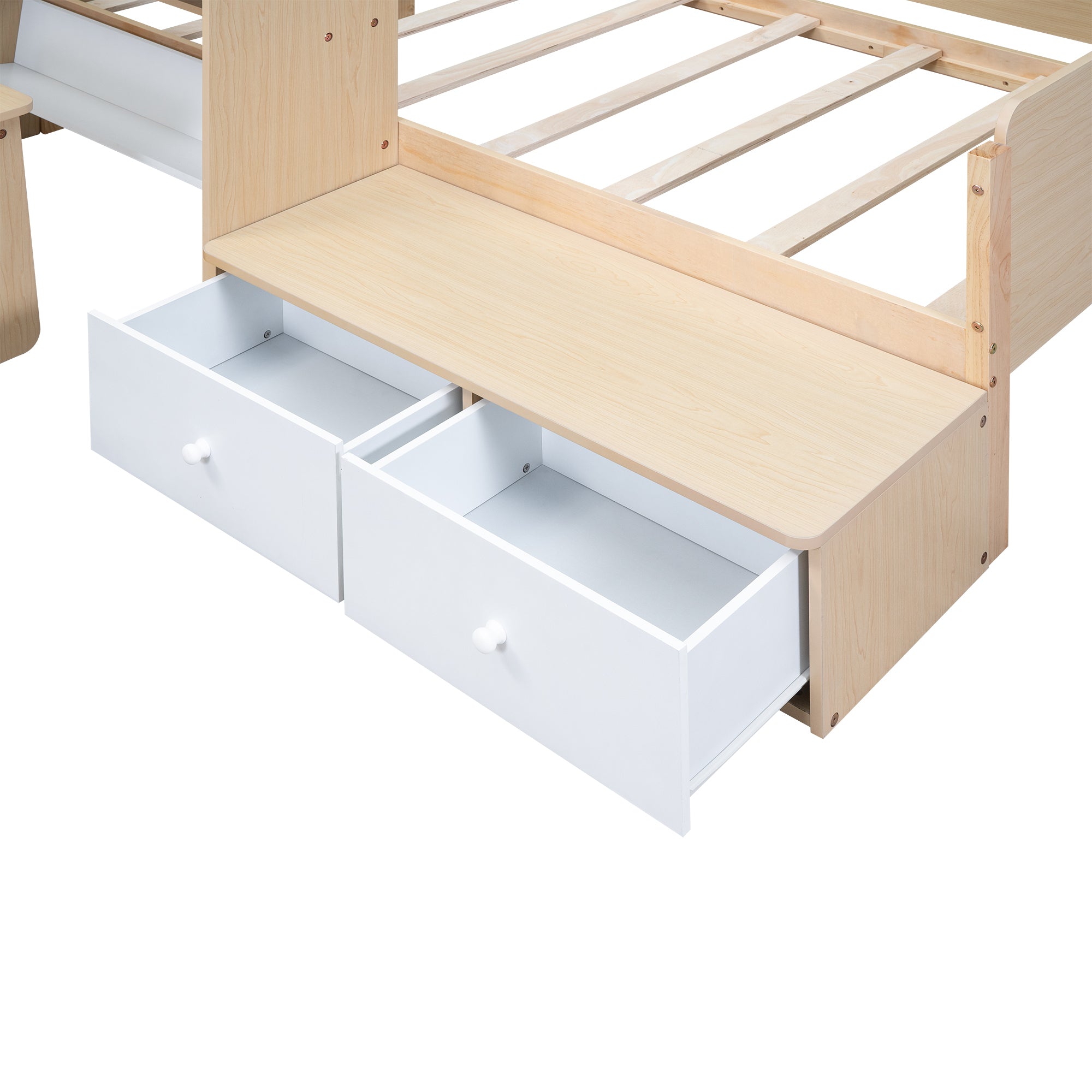 Wood Twin Size Platform Bed with 2 Drawers and 1 Chair&Desk Set, Natural+White - Atlantic Fine Furniture Melbourne FL