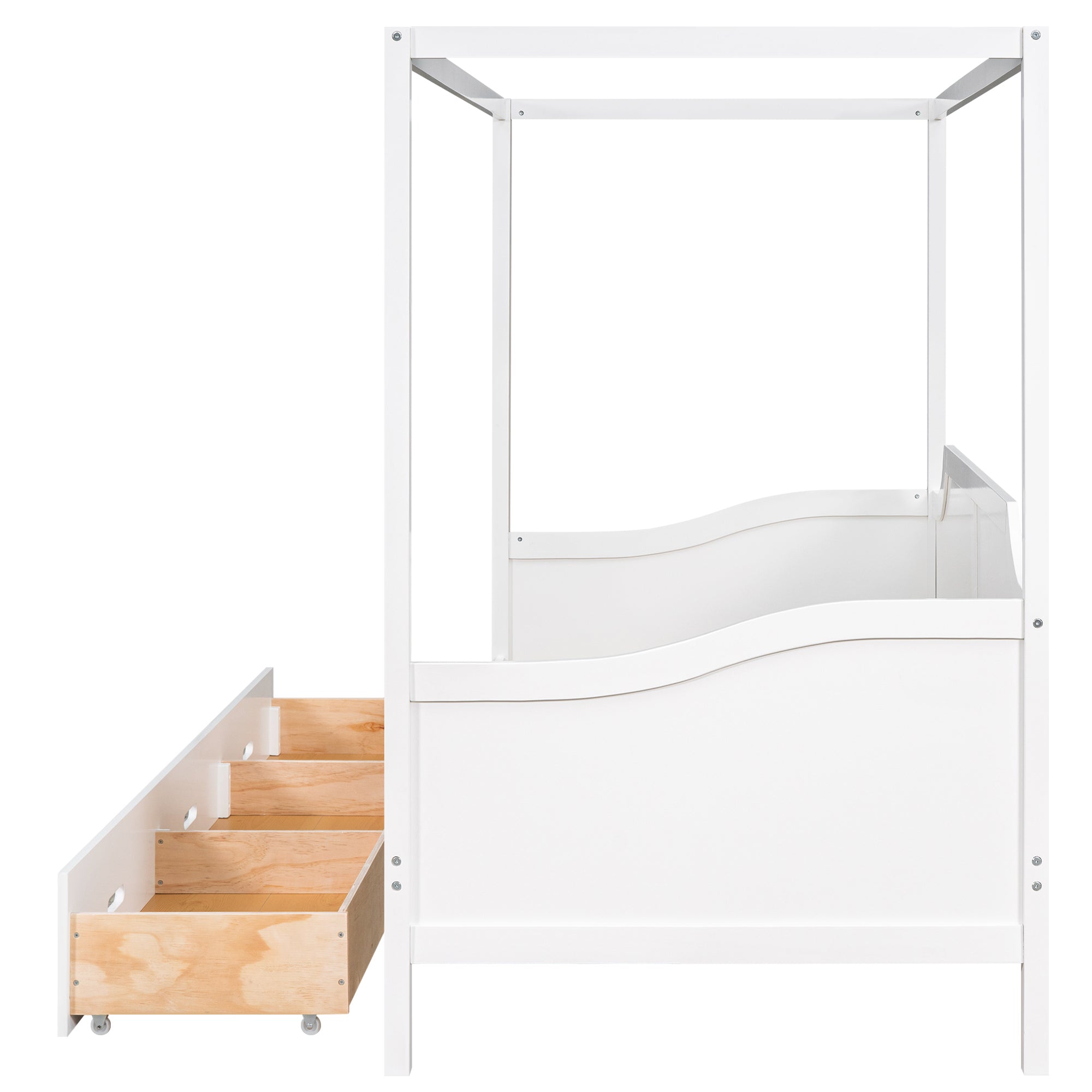 Twin Size Wooden Canopy Daybed with 3 in 1 Storage Drawers,White