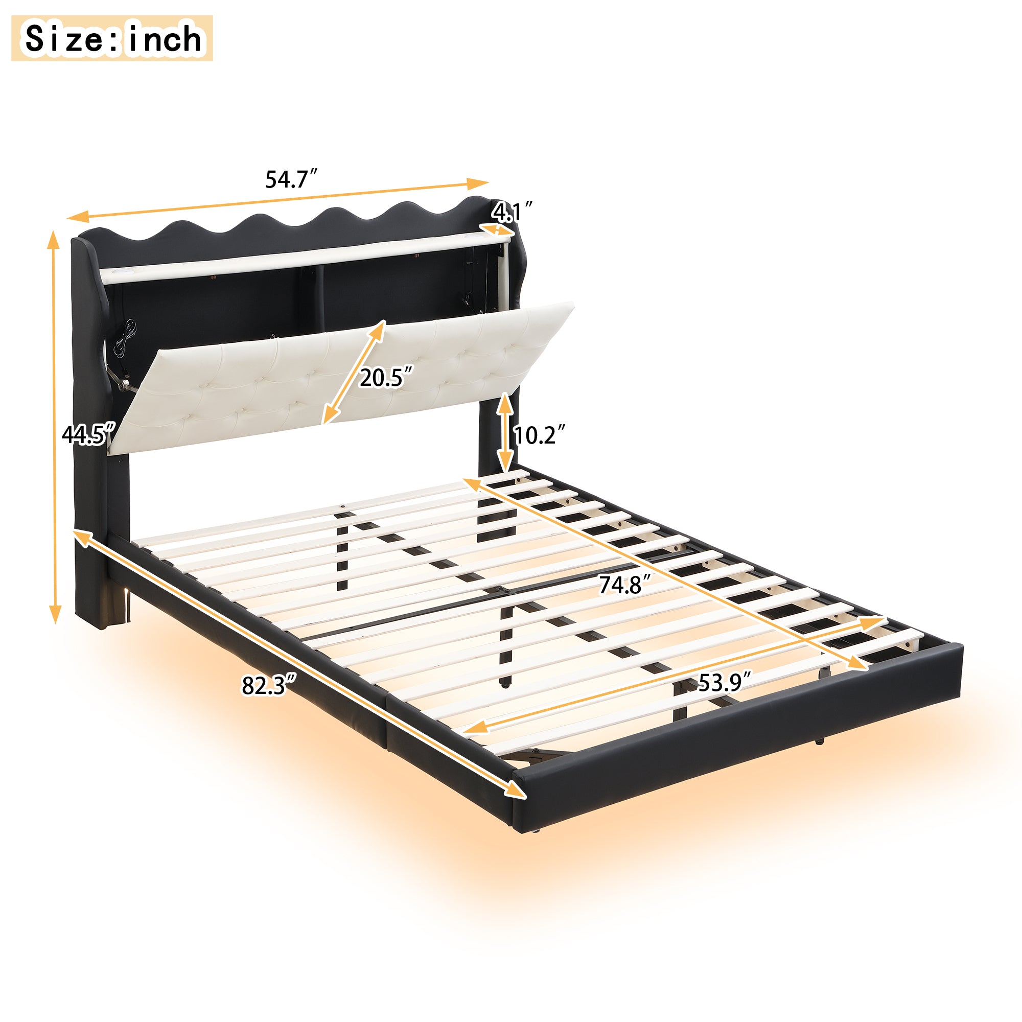 Full Size Upholstery Platform Bed Frame with LED Light Strips and Built-in Storage Space,Black - Atlantic Fine Furniture Melbourne FL