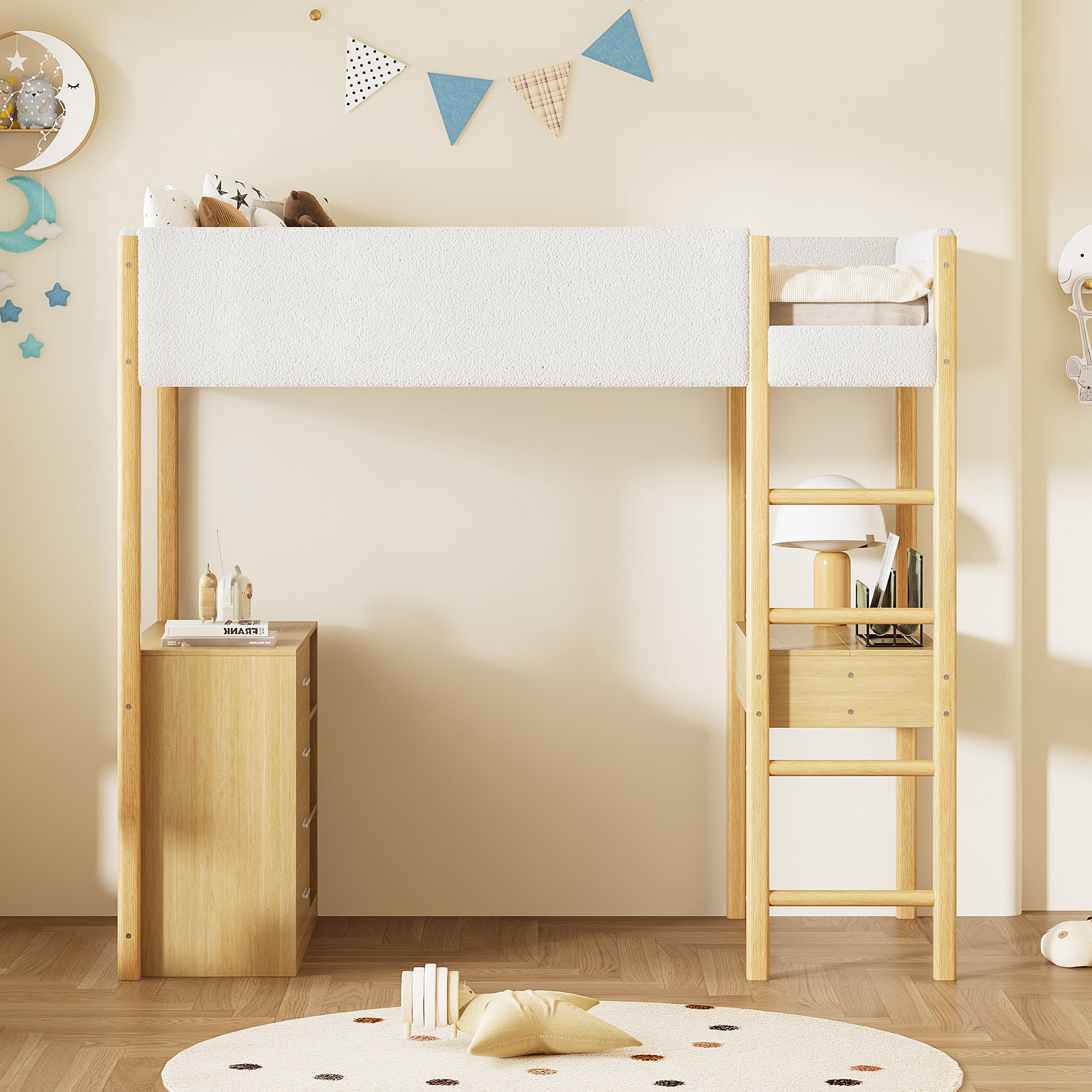 Twin Size Teddy FleeceLoft Bed Wood Bed, Natural - Atlantic Fine Furniture Melbourne FL