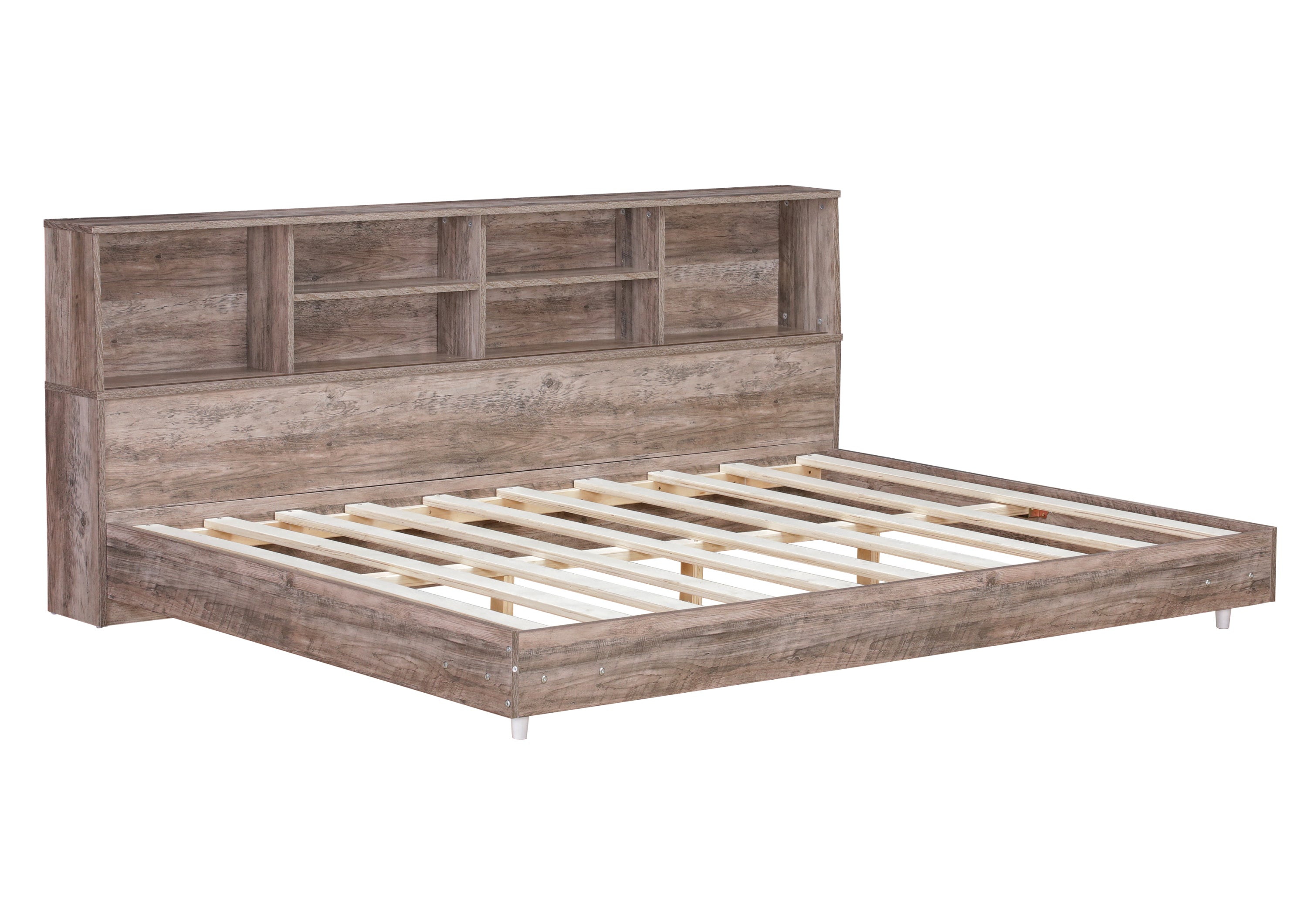 Full Size Daybed Frame with Storage Bookcases,Wood Light Oak