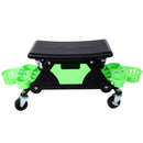 Rolling Detailing Creeper Seat With Wheels, Removable Tool Trays, 300 Lbs Capacity - Green