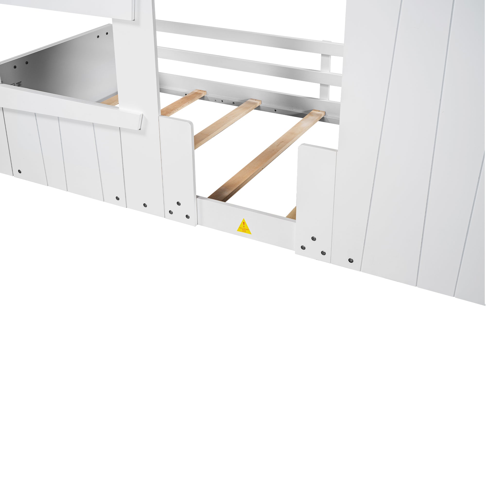 Wood Twin Size House Bed with Roof, Window and Guardrail, White - Atlantic Fine Furniture Melbourne FL