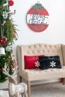 Velvet Pillow With Embroidered Joy And Frosty Snowflake, For Christmas Halloween Holiday Decor (Set of 2)