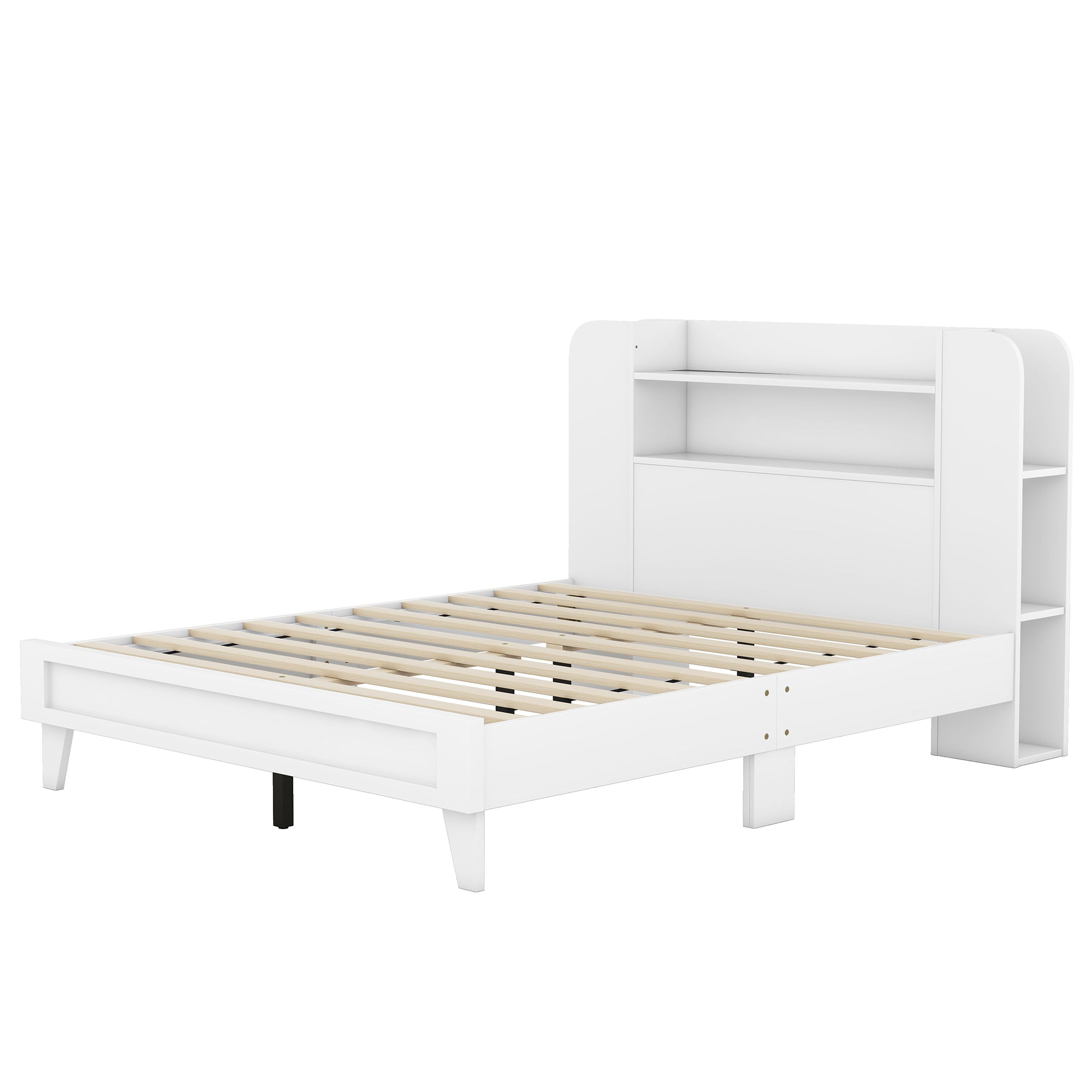 Full Size Platform Bed with Storage Headboard,Multiple Storage Shelves on Both Sides,White - Atlantic Fine Furniture Melbourne FL