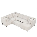 U-Shaped Sectional Sofa Pull Out Sofa Bed With Two USB Ports, Two Power Sockets, Three Back Pillows And A Storage Chaise For Living Room