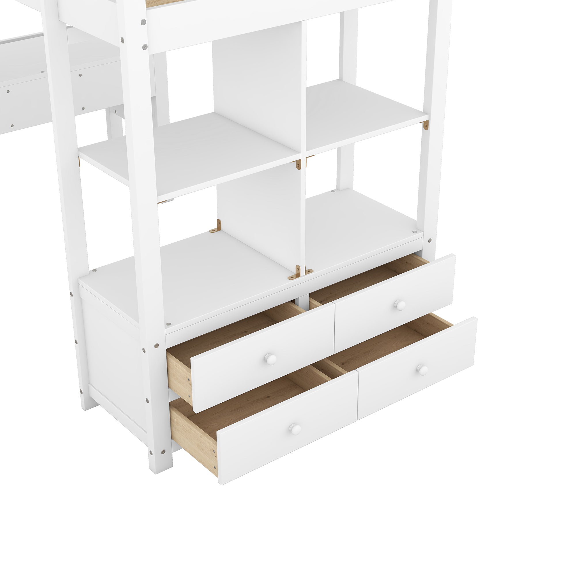Twin Size Loft Bed with Built-in Desk with Two Drawers, and Storage Shelves and Drawers,White - Atlantic Fine Furniture Melbourne FL