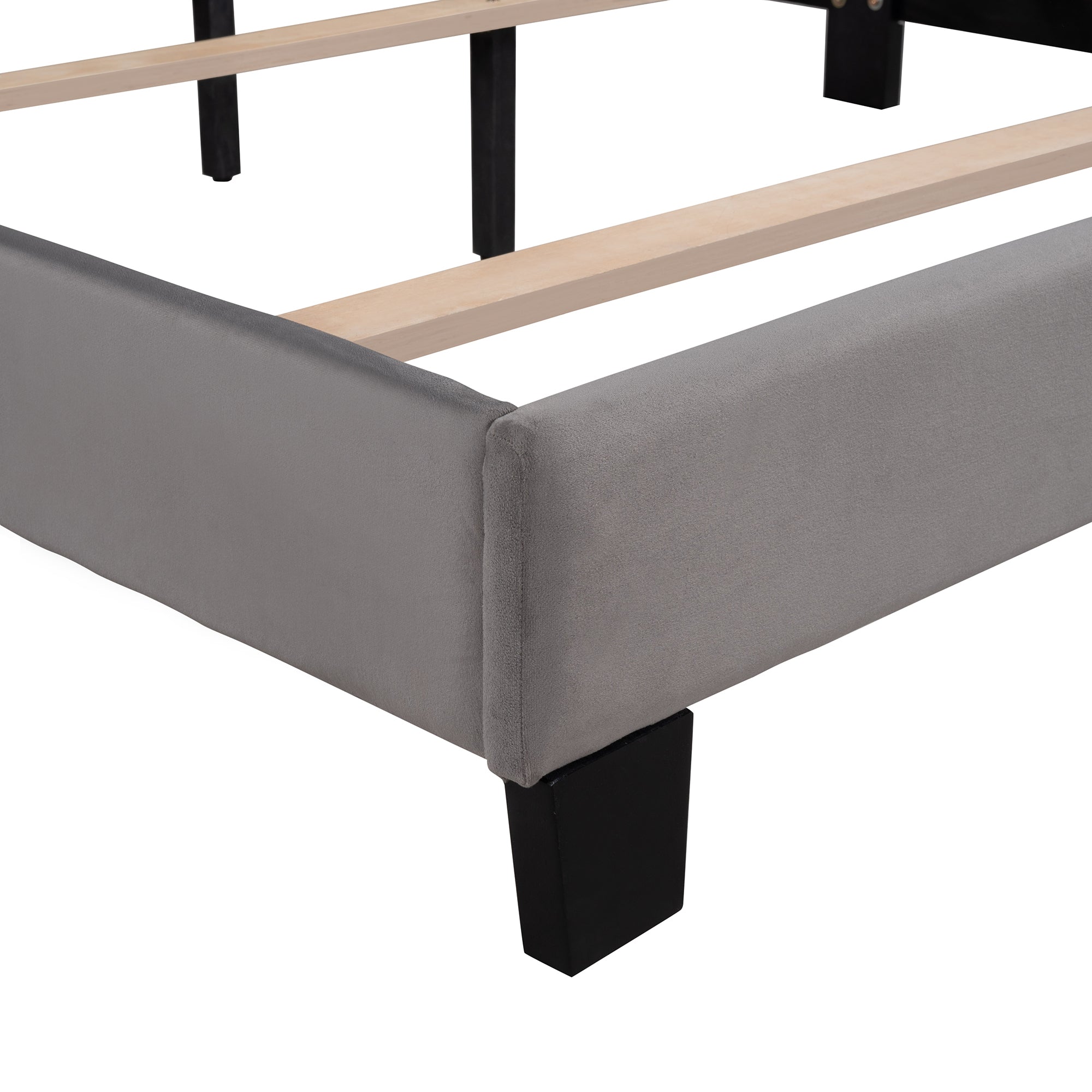 Queen Size Velvet Upholstered Platform Bed, Box Spring Needed - Gray - Atlantic Fine Furniture Melbourne FL