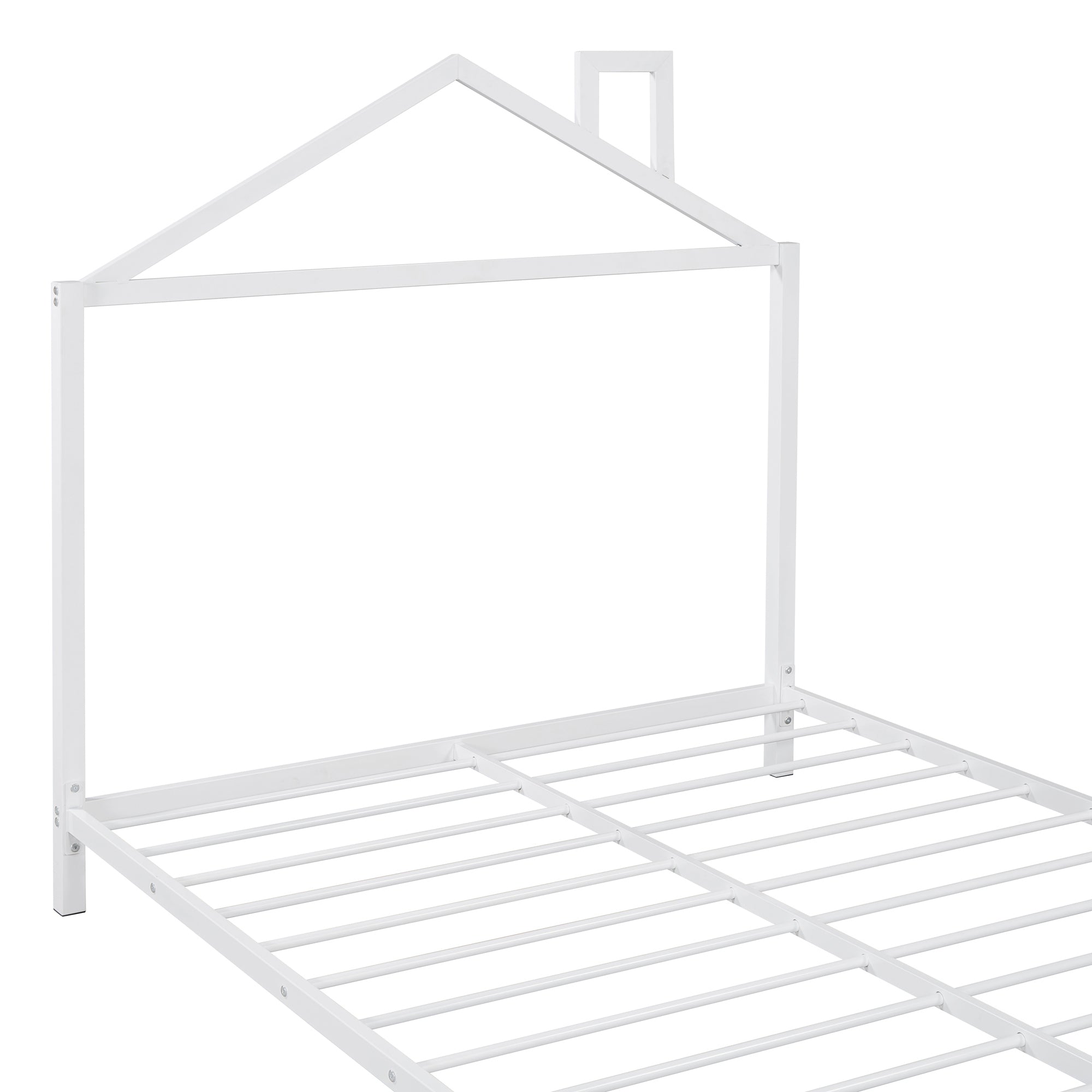 Full Size Metal Platform Bed with House-Shaped Headboard Design, White - Atlantic Fine Furniture Melbourne FL