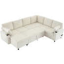 U-Shaped Sectional Sleeper Sofa With Ample Storage Space, 2 Cup Holders And Charging Ports For Living Room