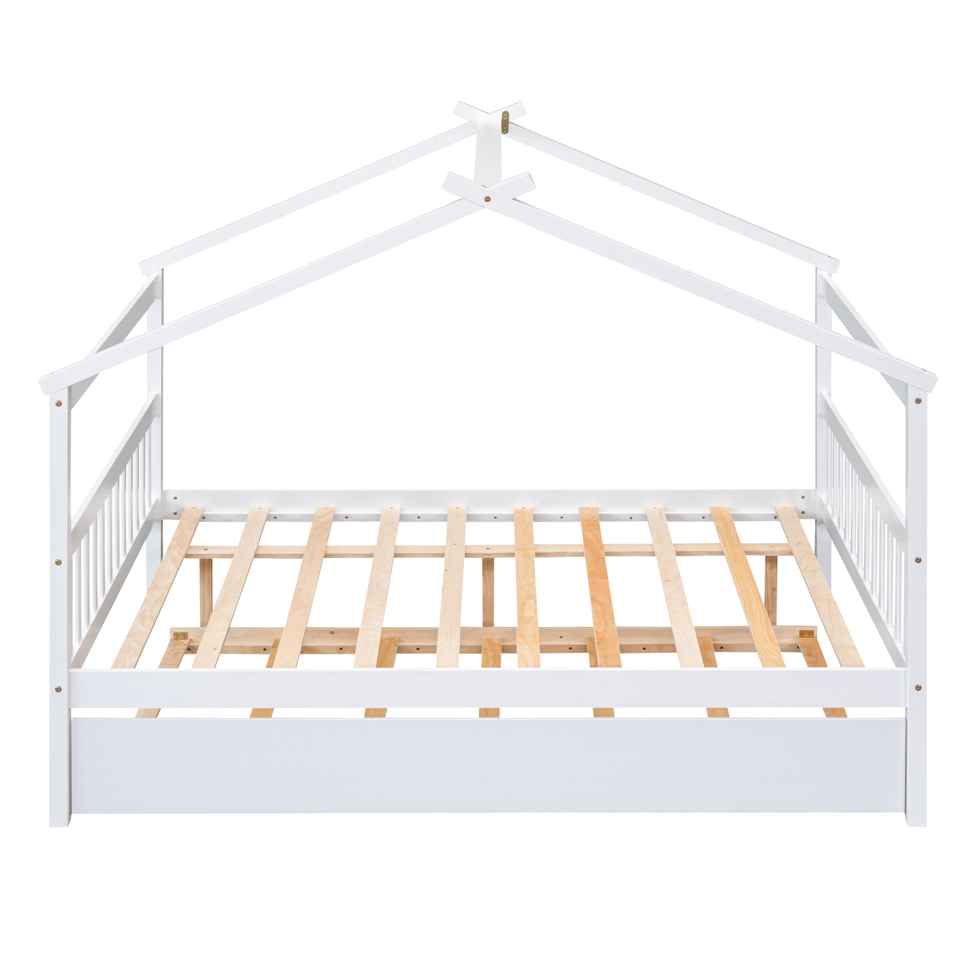 Full Size Wooden House Bed with Twin Size Trundle, White - Atlantic Fine Furniture Melbourne FL